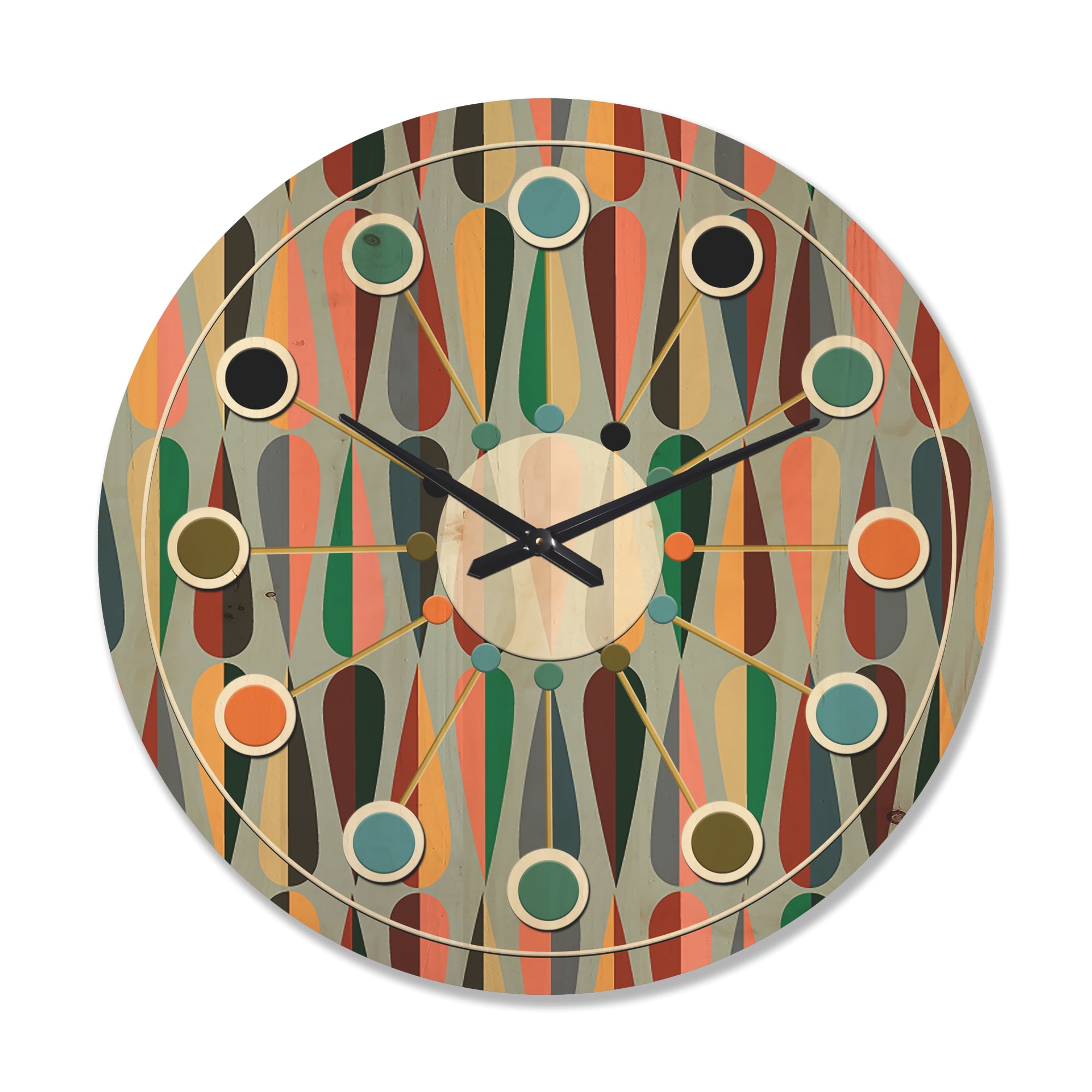 Designart 'Abstract Retro Drops IX' Mid-Century Modern Wood Wall Clock