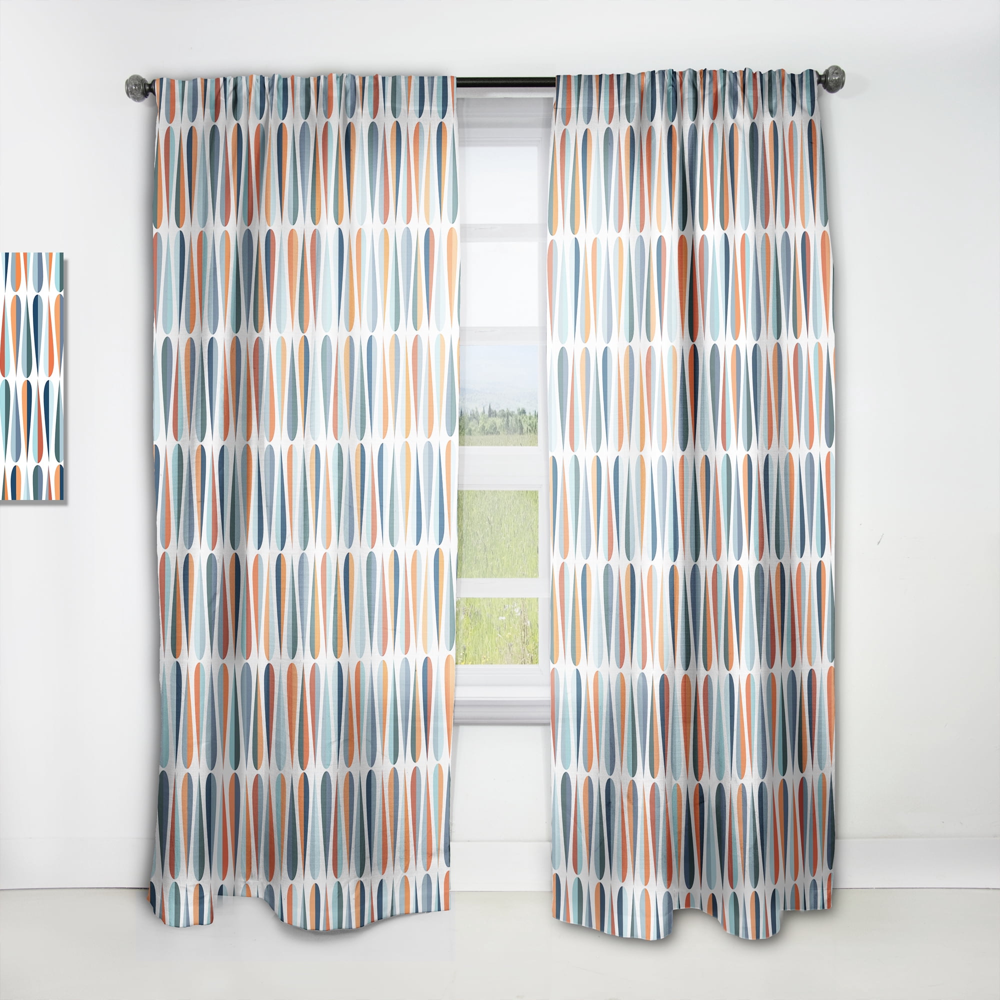 Designart 'Abstract Retro Drops V' Mid-Century Modern Curtain Panel