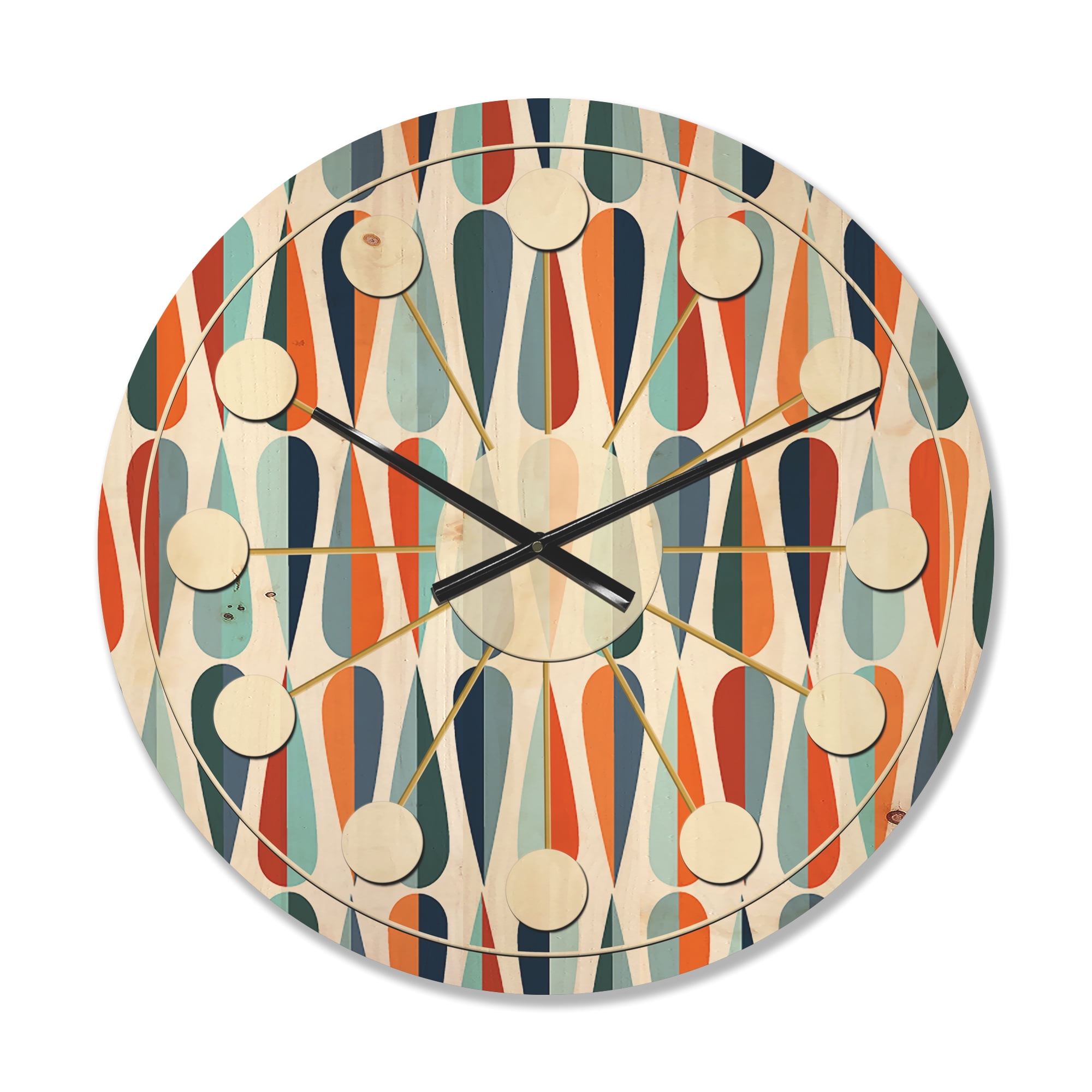 Designart 'Abstract Retro Drops V' Mid-Century Modern Wood Wall Clock
