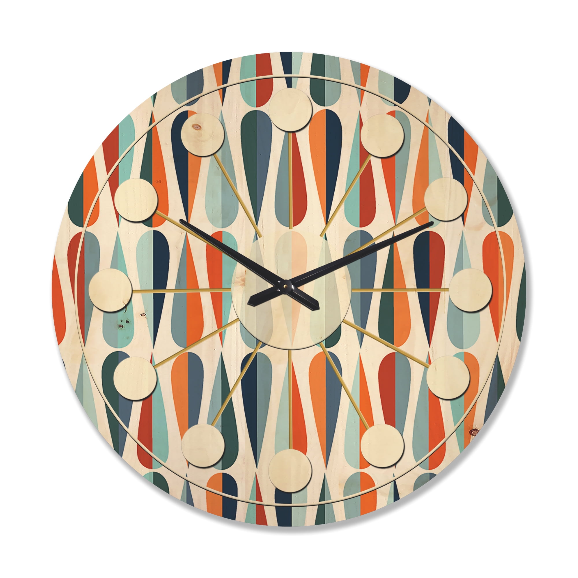 Designart 'Abstract Retro Drops V' Mid-Century Modern Wood Wall Clock