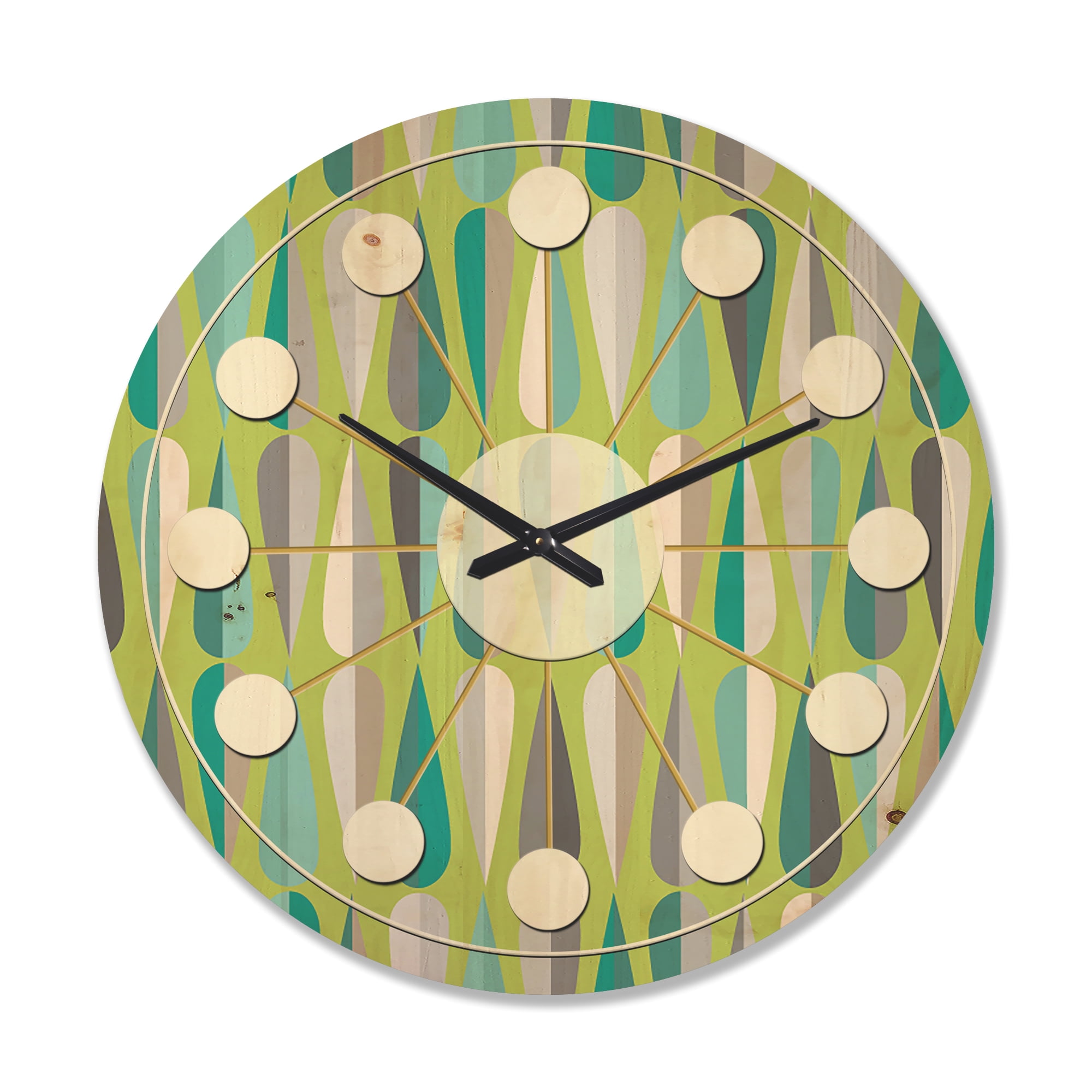 Designart 'Abstract Retro Drops VI' Mid-Century Modern Wood Wall Clock