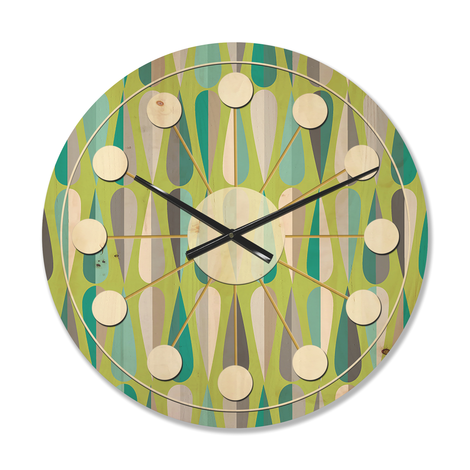 Designart 'Abstract Retro Drops VI' Mid-Century Modern Wood Wall Clock