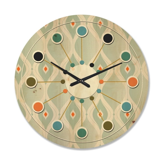 Designart 'Abstract Retro Drops VII' Mid-Century Modern Wood Wall Clock