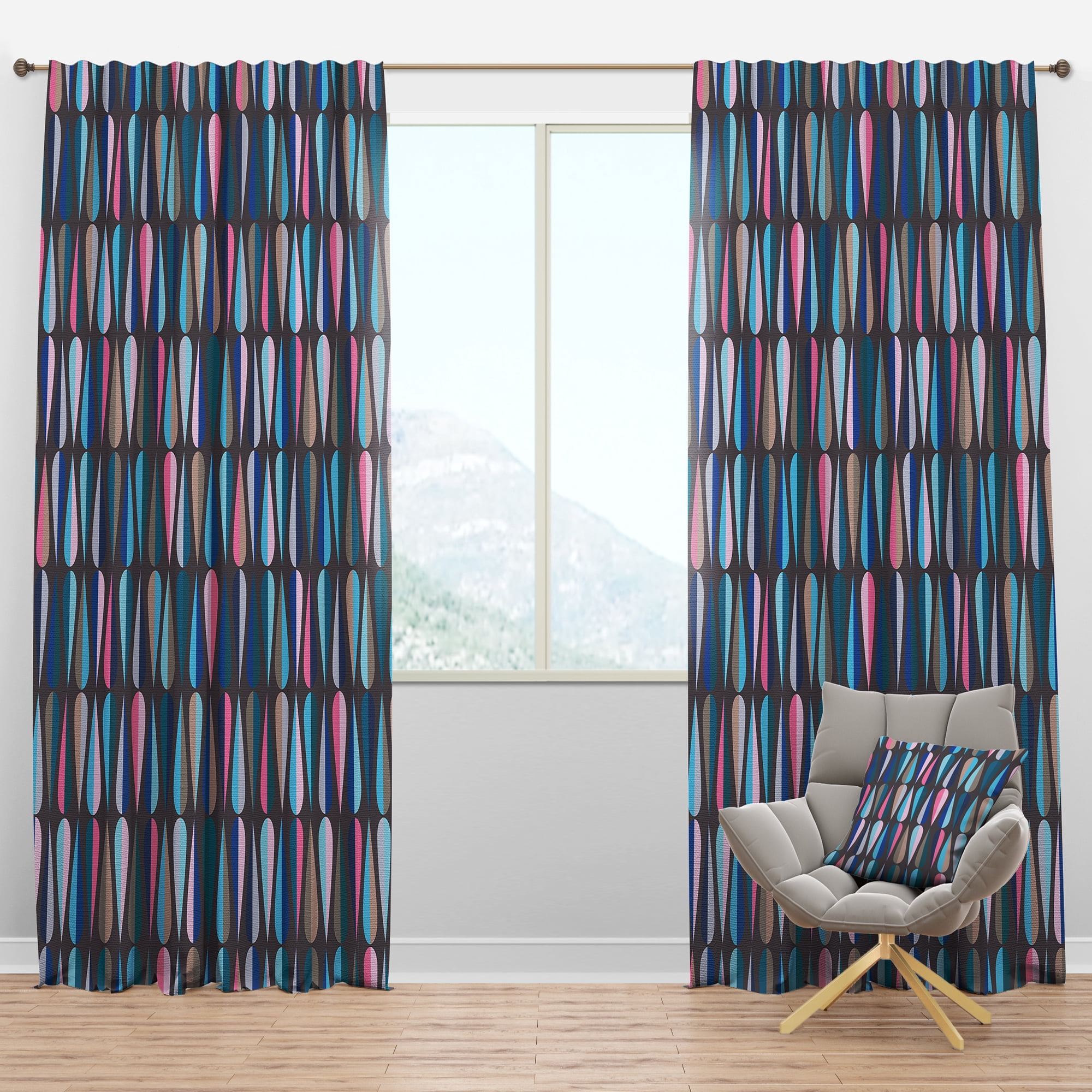 Designart 'Abstract Retro Drops VIII' Mid-Century Modern Blackout Curtain Panel