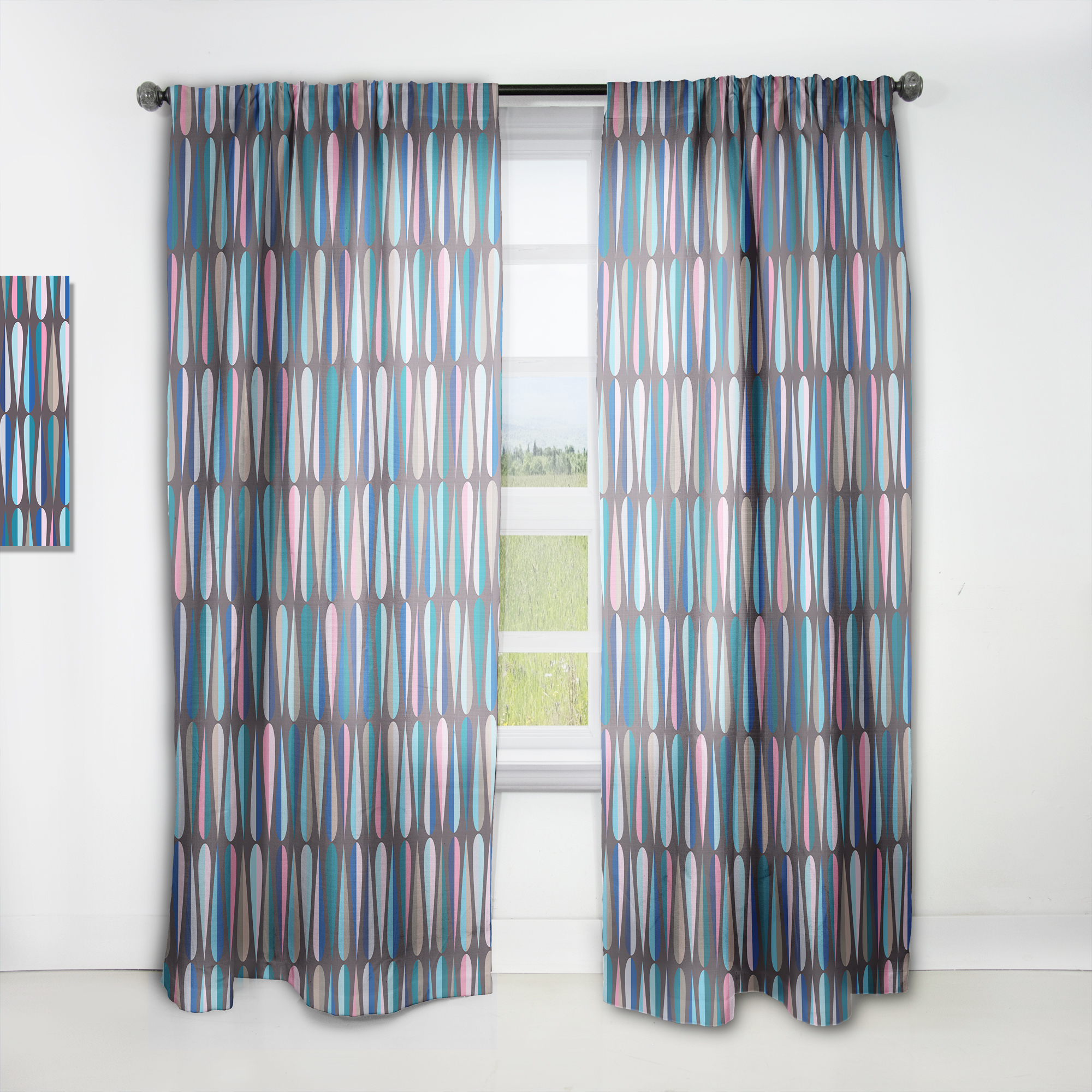 Designart 'Abstract Retro Drops VIII' Mid-Century Modern Curtain Panel