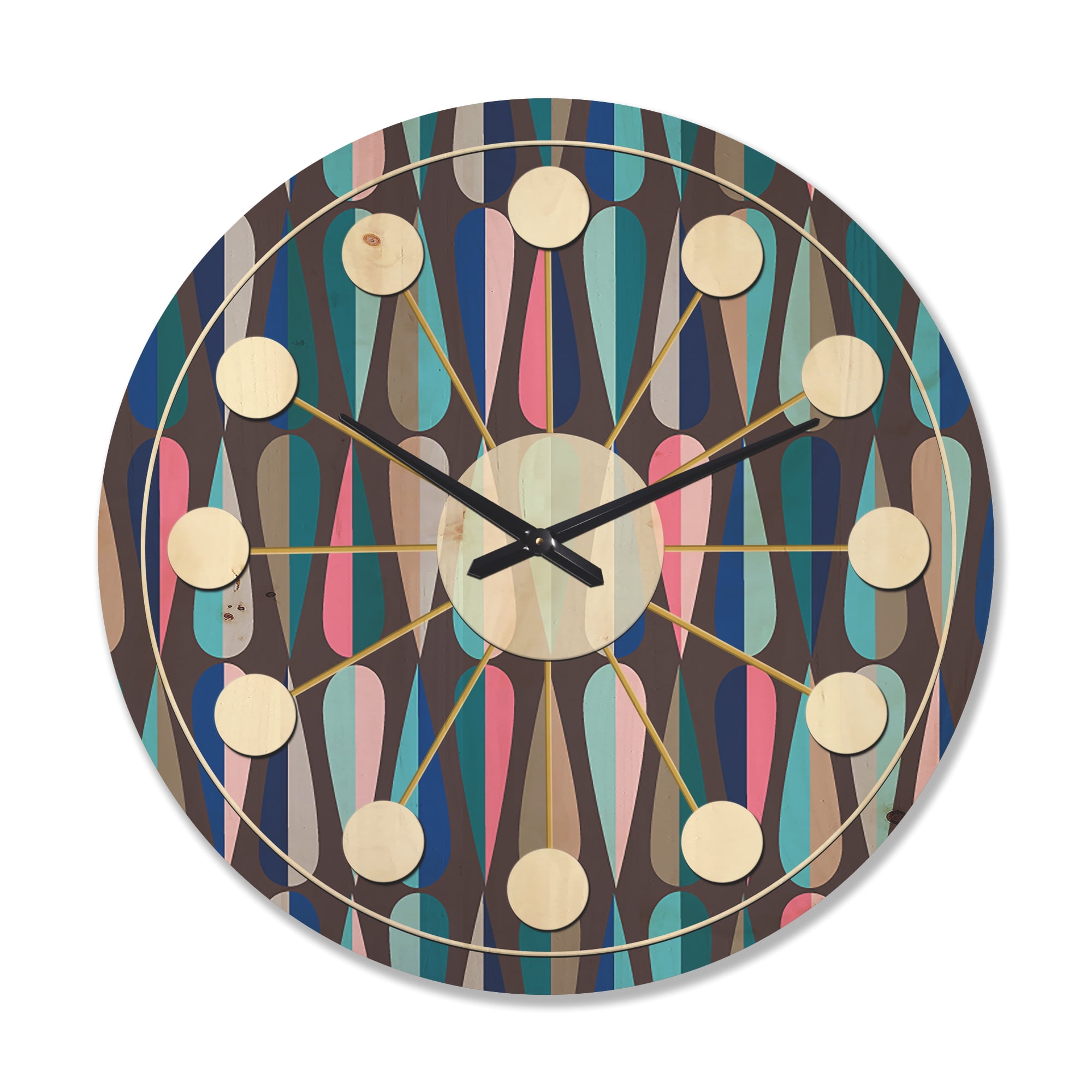 Designart 'Abstract Retro Drops VIII' Mid-Century Modern Wood Wall Clock