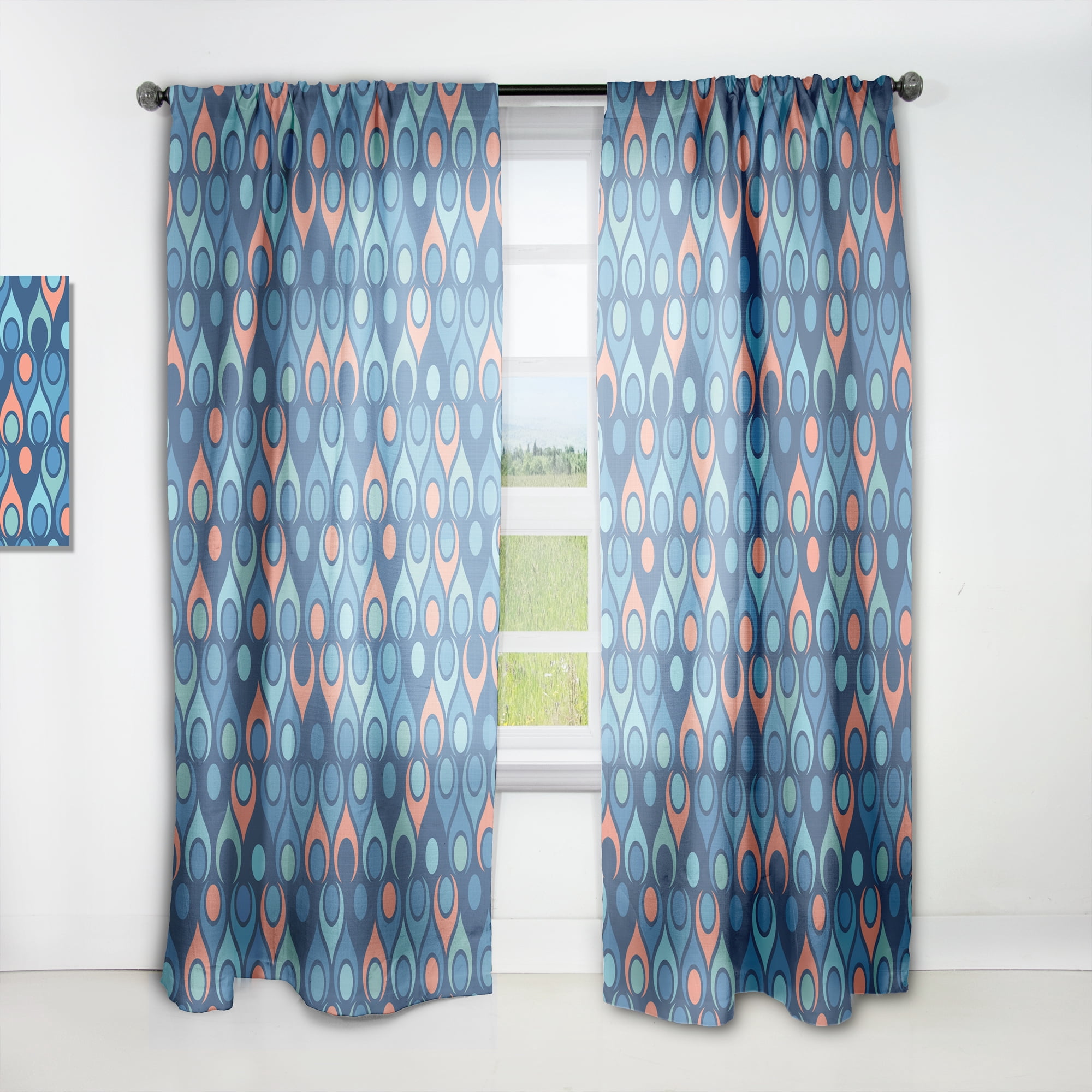 Designart 'Abstract Retro Drops X' Mid-Century Modern Curtain Panel