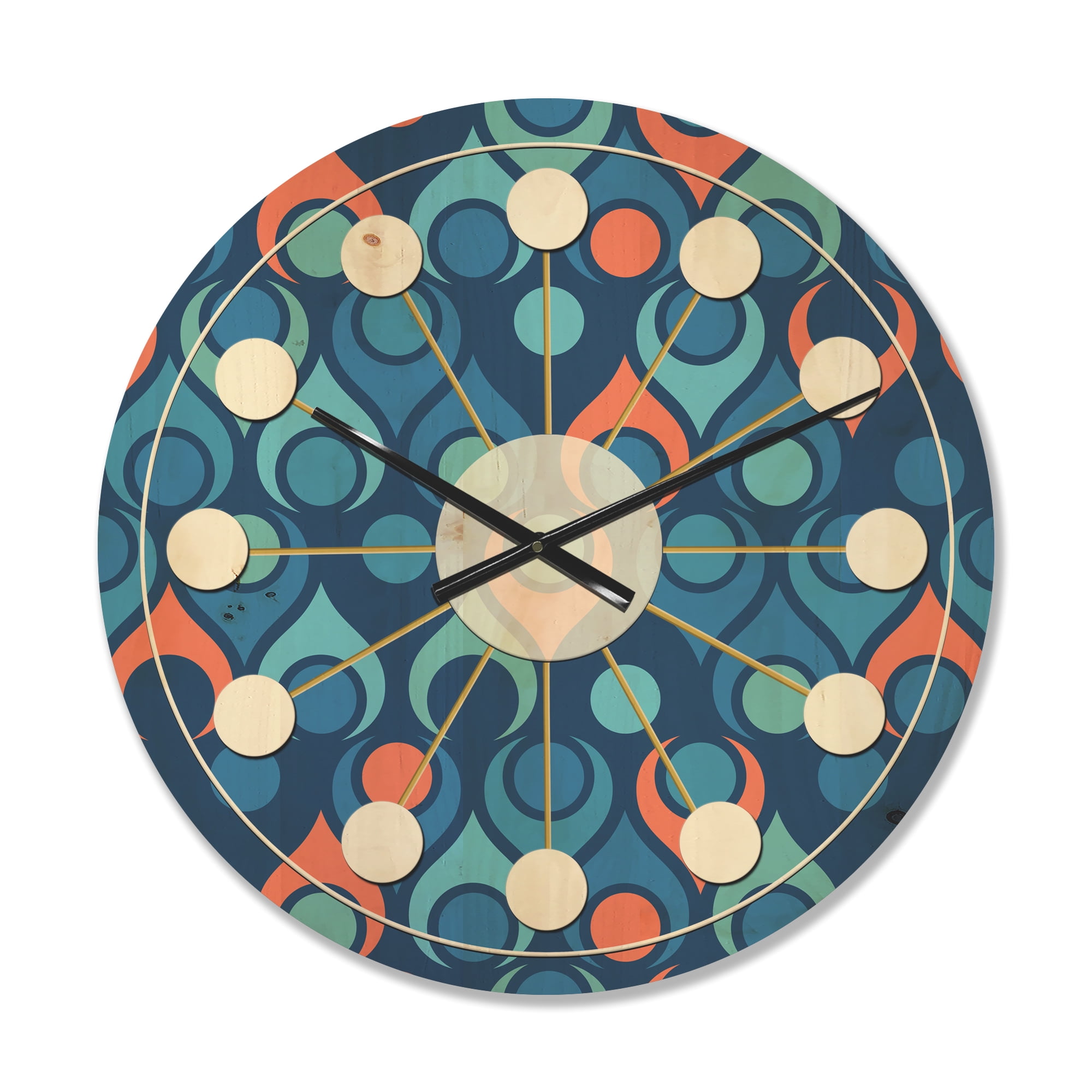 Designart 'Abstract Retro Drops X' Mid-Century Modern Wood Wall Clock