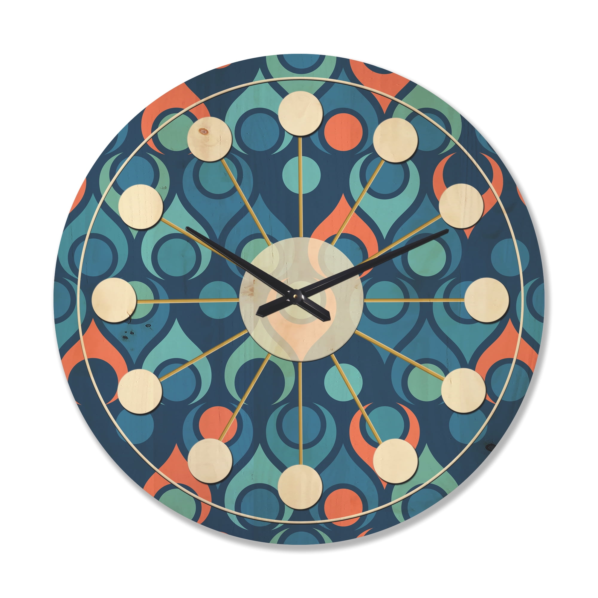 Designart 'Abstract Retro Drops X' Mid-Century Modern Wood Wall Clock