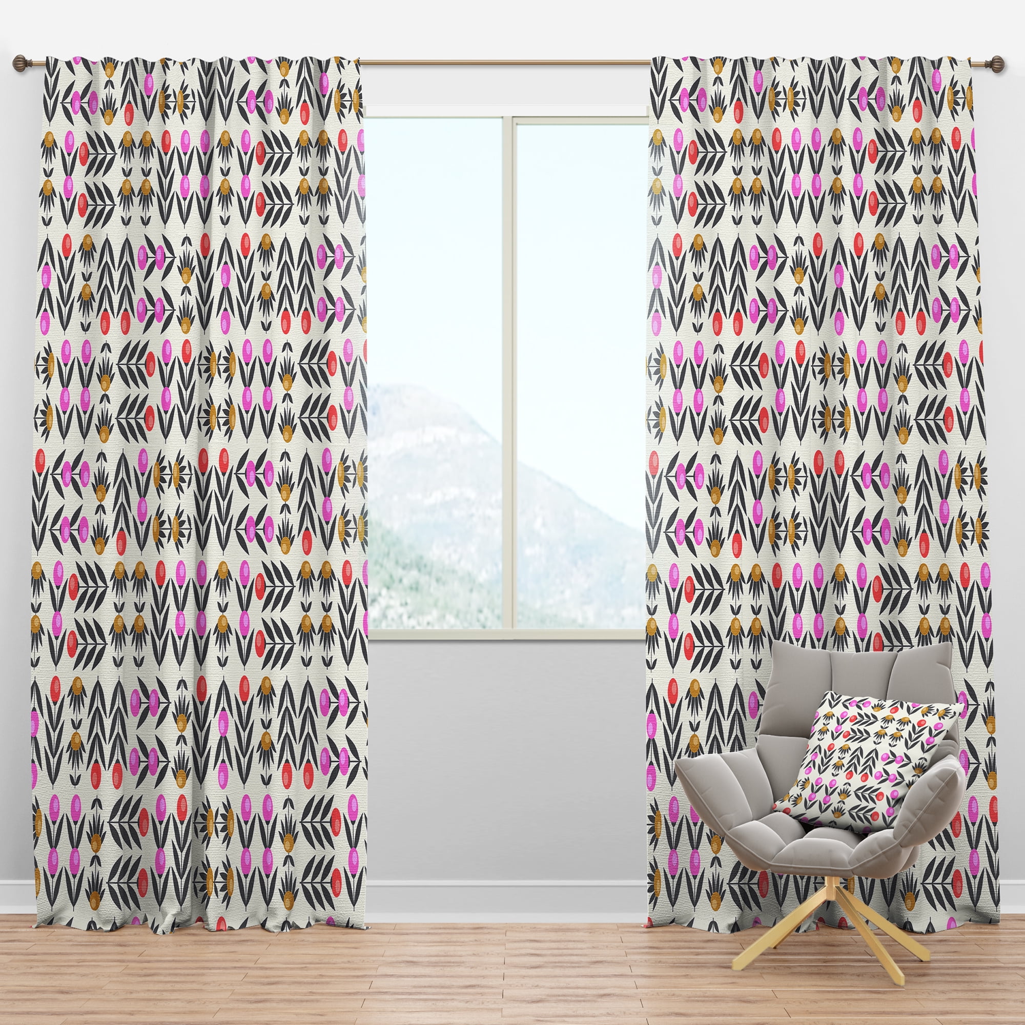 Designart 'Abstract Retro Floral Design XI' Mid-Century Modern Blackout Curtain Panel