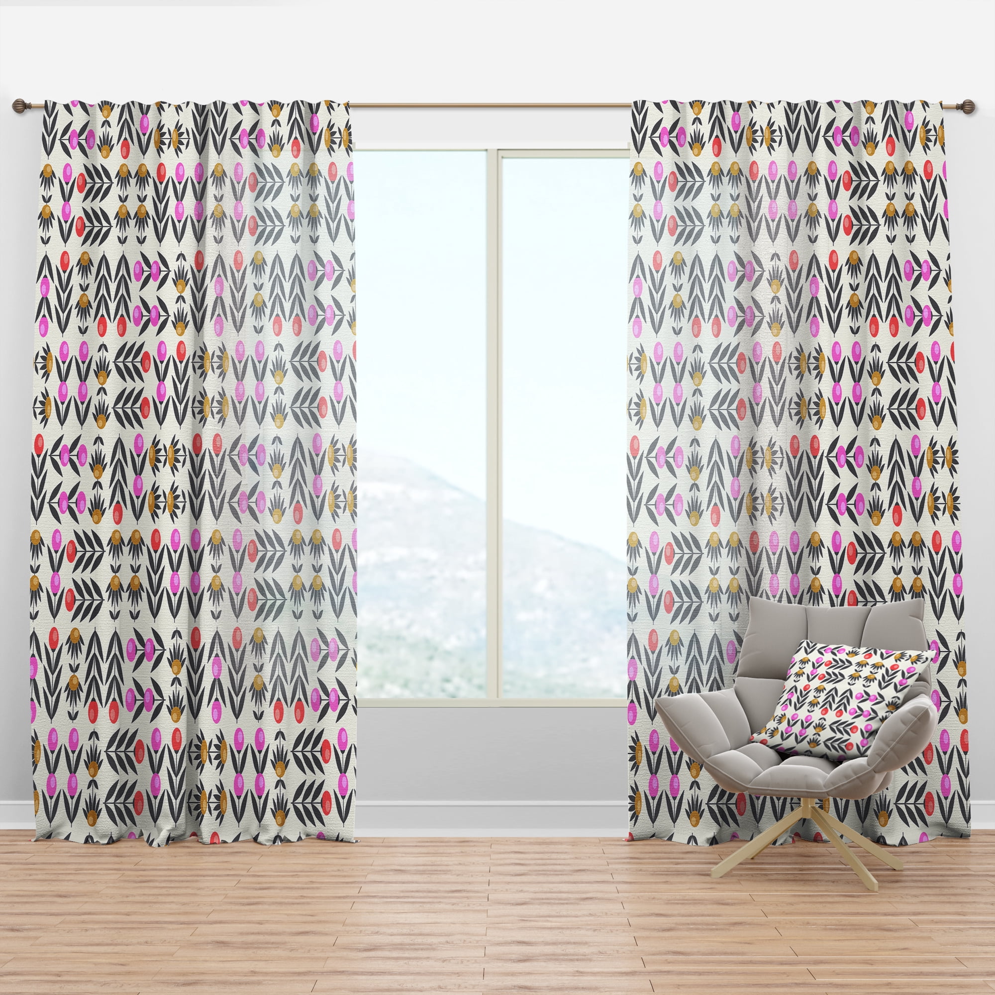 Designart 'Abstract Retro Floral Design XI' Mid-Century Modern Curtain Panel