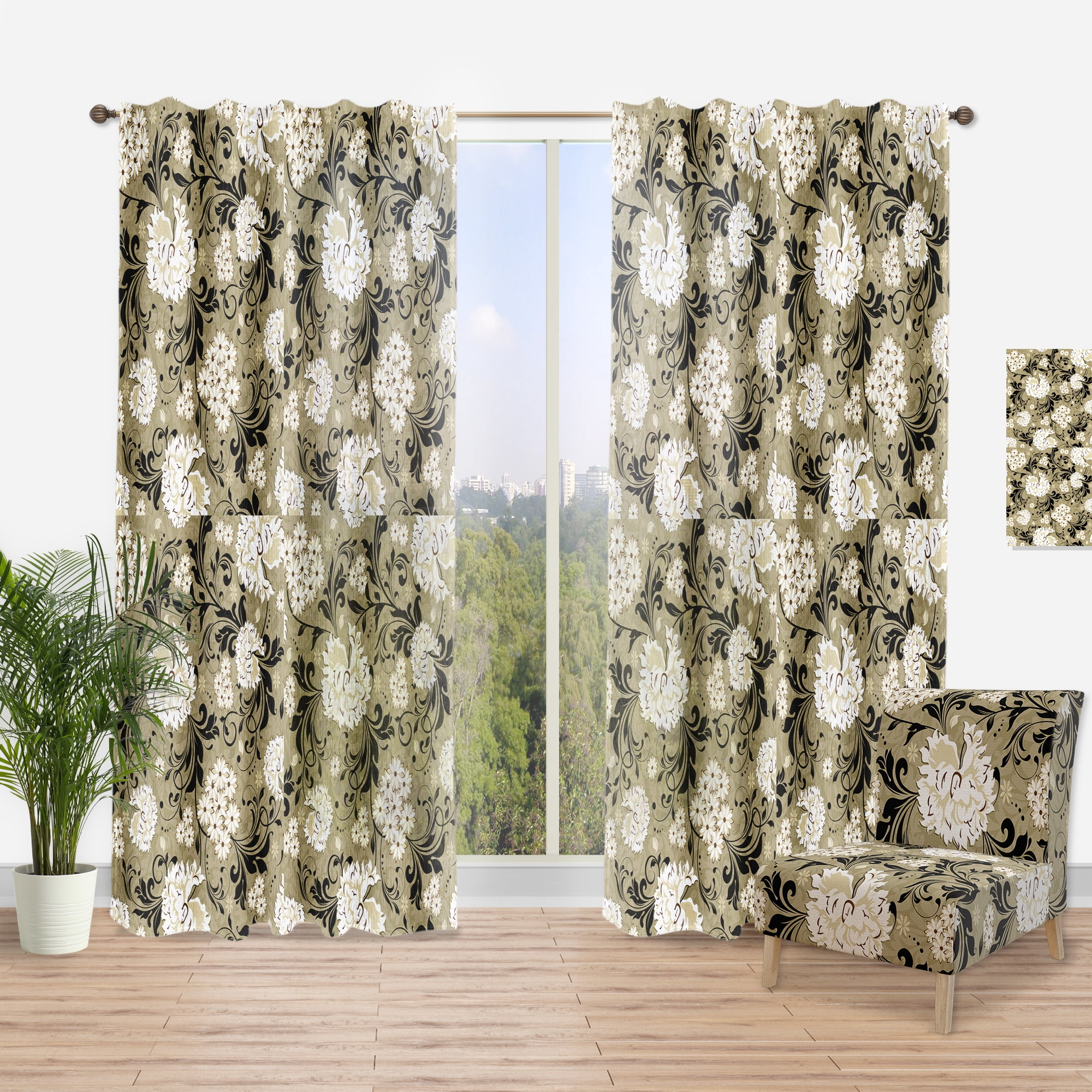 Designart 'Abstract Retro Florals' Mid-Century Modern Curtain Panel