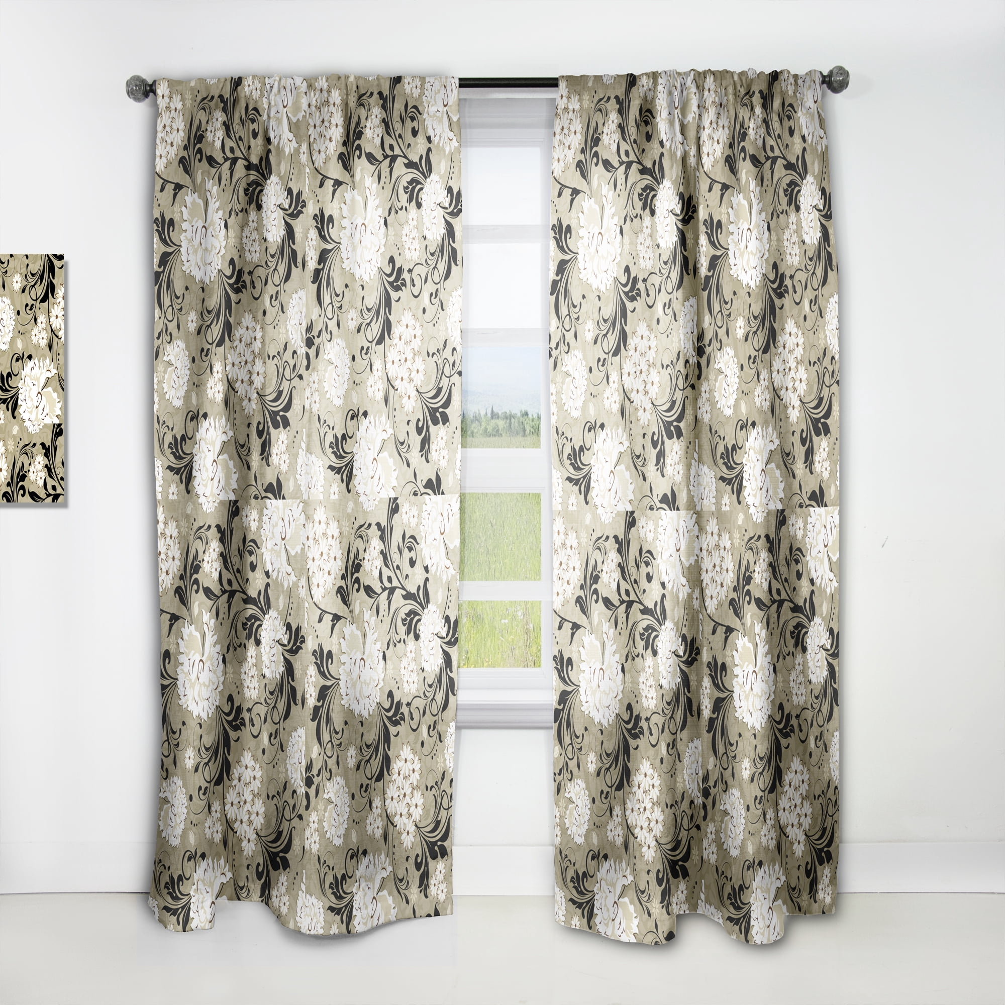 Designart 'Abstract Retro Florals' Mid-Century Modern Curtain Panel