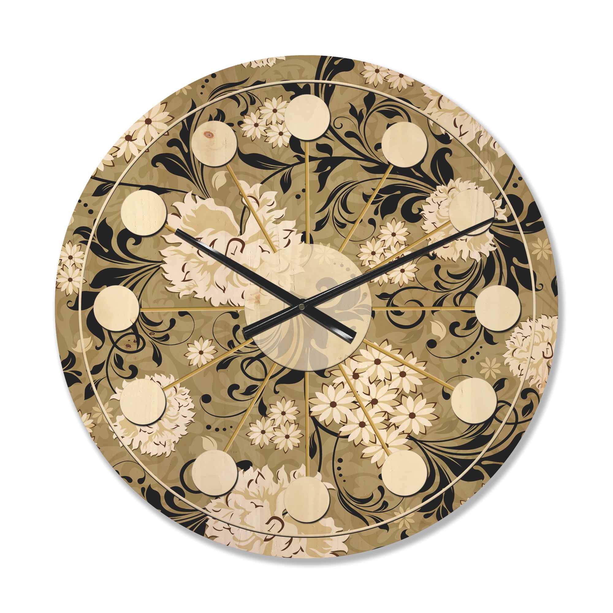 Designart 'Abstract Retro Florals' Mid-Century Modern Wood Wall Clock