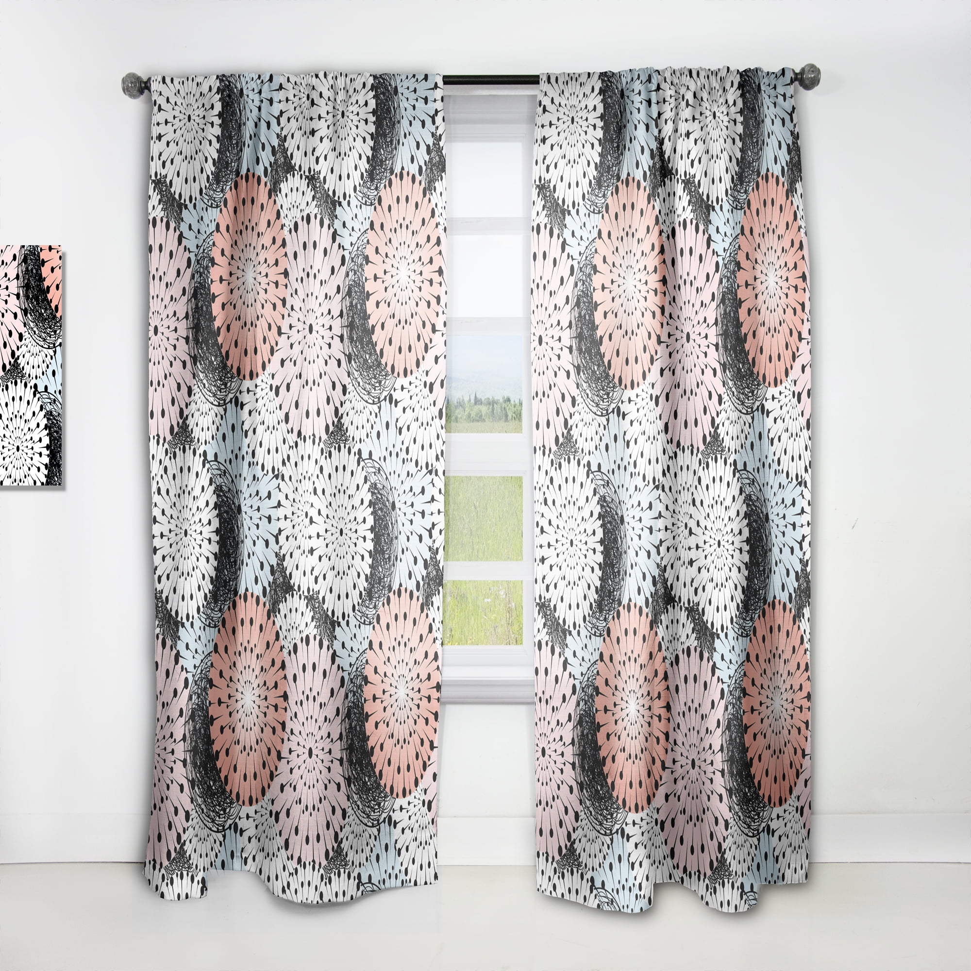 Designart 'Abstract Retro Flower Design I' Mid-Century Modern Curtain Panel