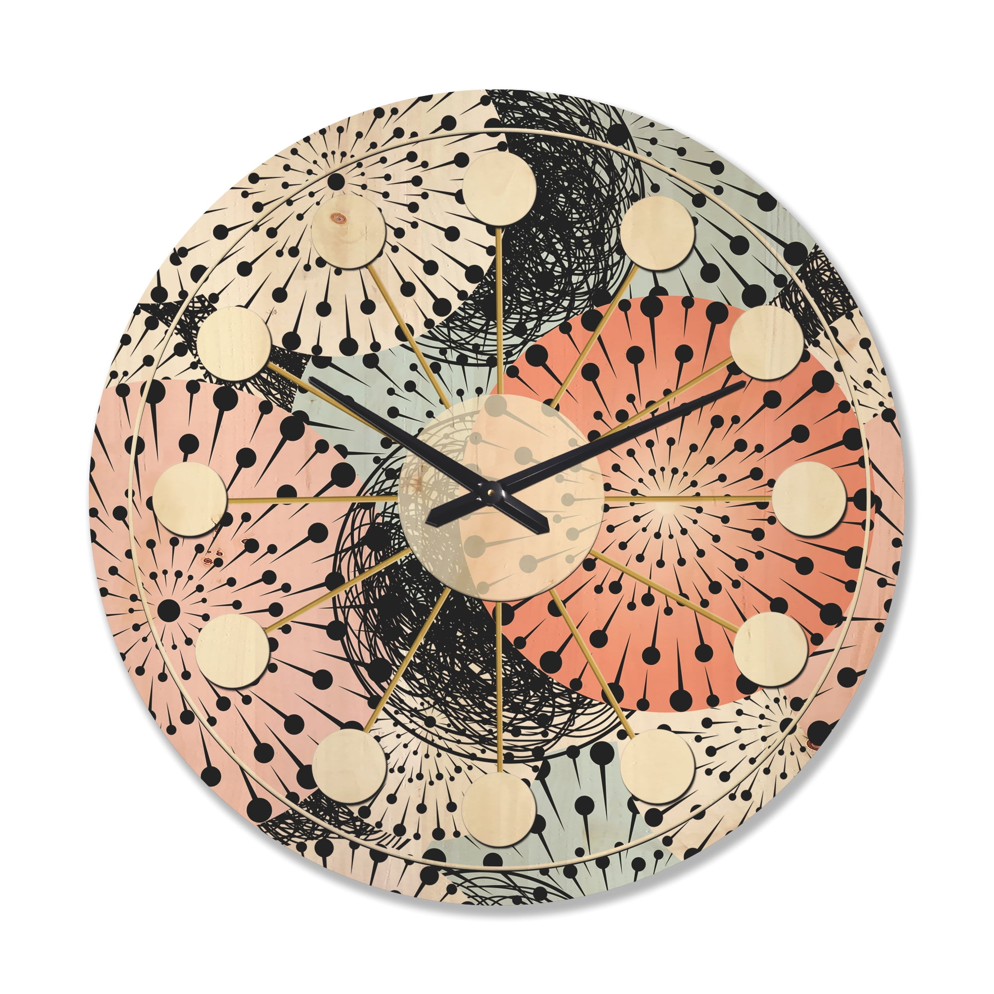 Designart 'Abstract Retro Flower Design I' Mid-Century Modern Wood Wall Clock
