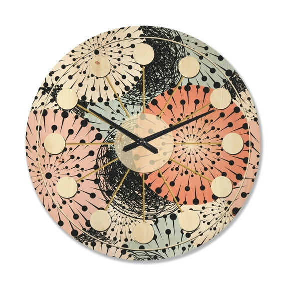 Designart 'Abstract Retro Flower Design I' Mid-Century Modern Wood Wall Clock