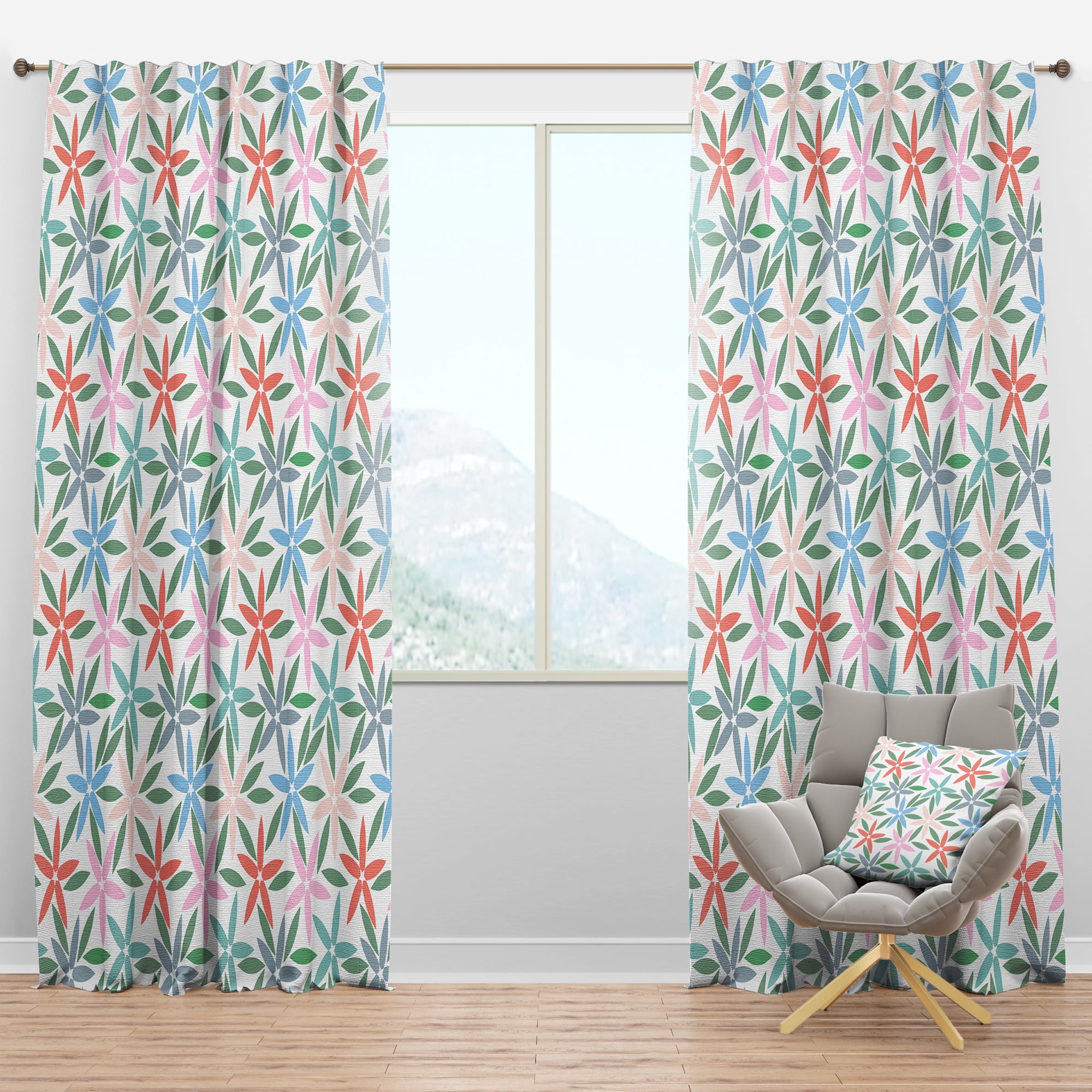 Designart 'Abstract Retro Flower Design III' Mid-Century Modern Blackout Curtain Panel