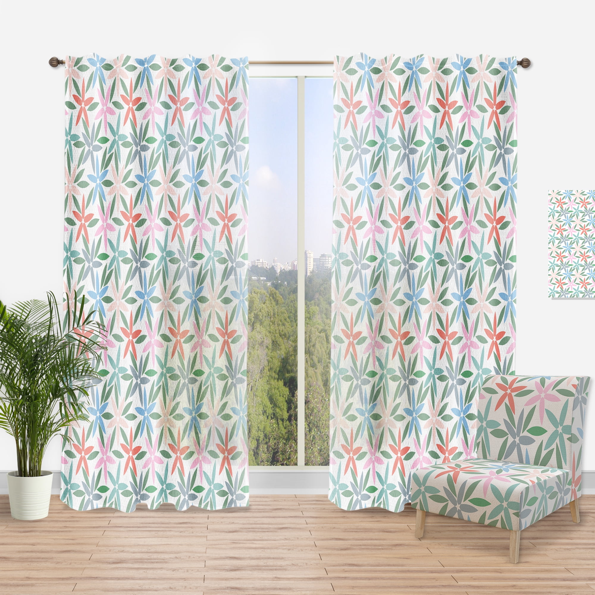 Designart 'Abstract Retro Flower Design III' Mid-Century Modern Curtain Panel
