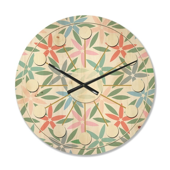 Designart 'Abstract Retro Flower Design III' Mid-Century Modern Wood Wall Clock