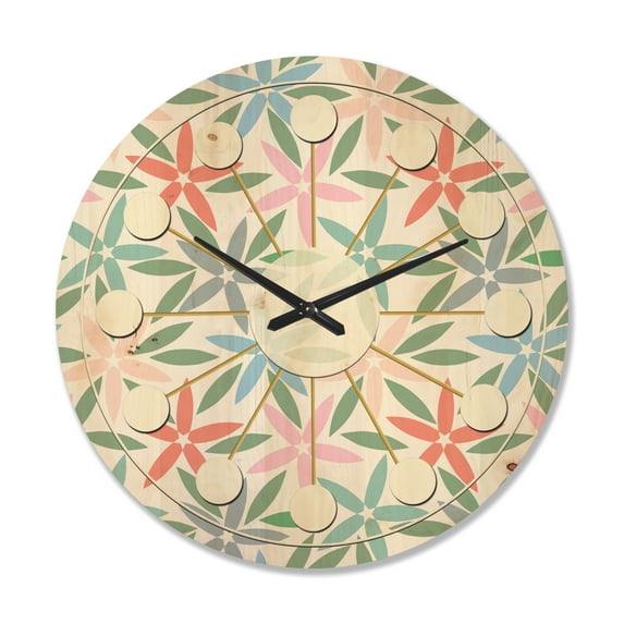 Designart 'Abstract Retro Flower Design III' Mid-Century Modern Wood Wall Clock