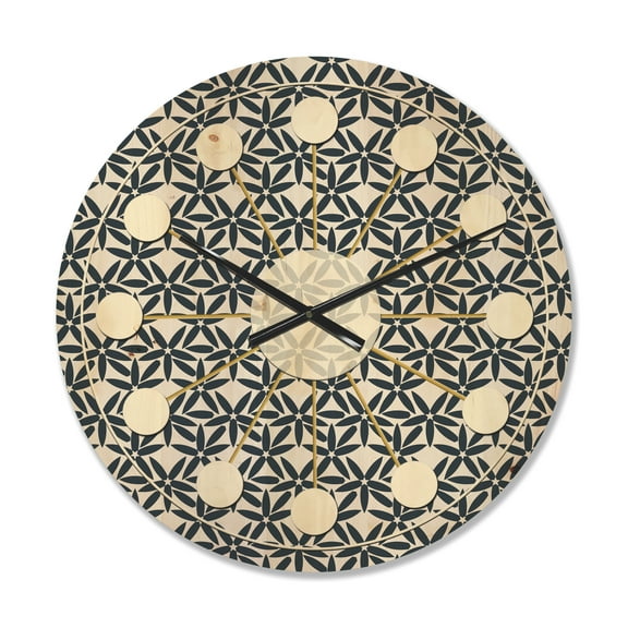 Designart 'Abstract Retro Flower Design IV' Mid-Century Modern Wood Wall Clock