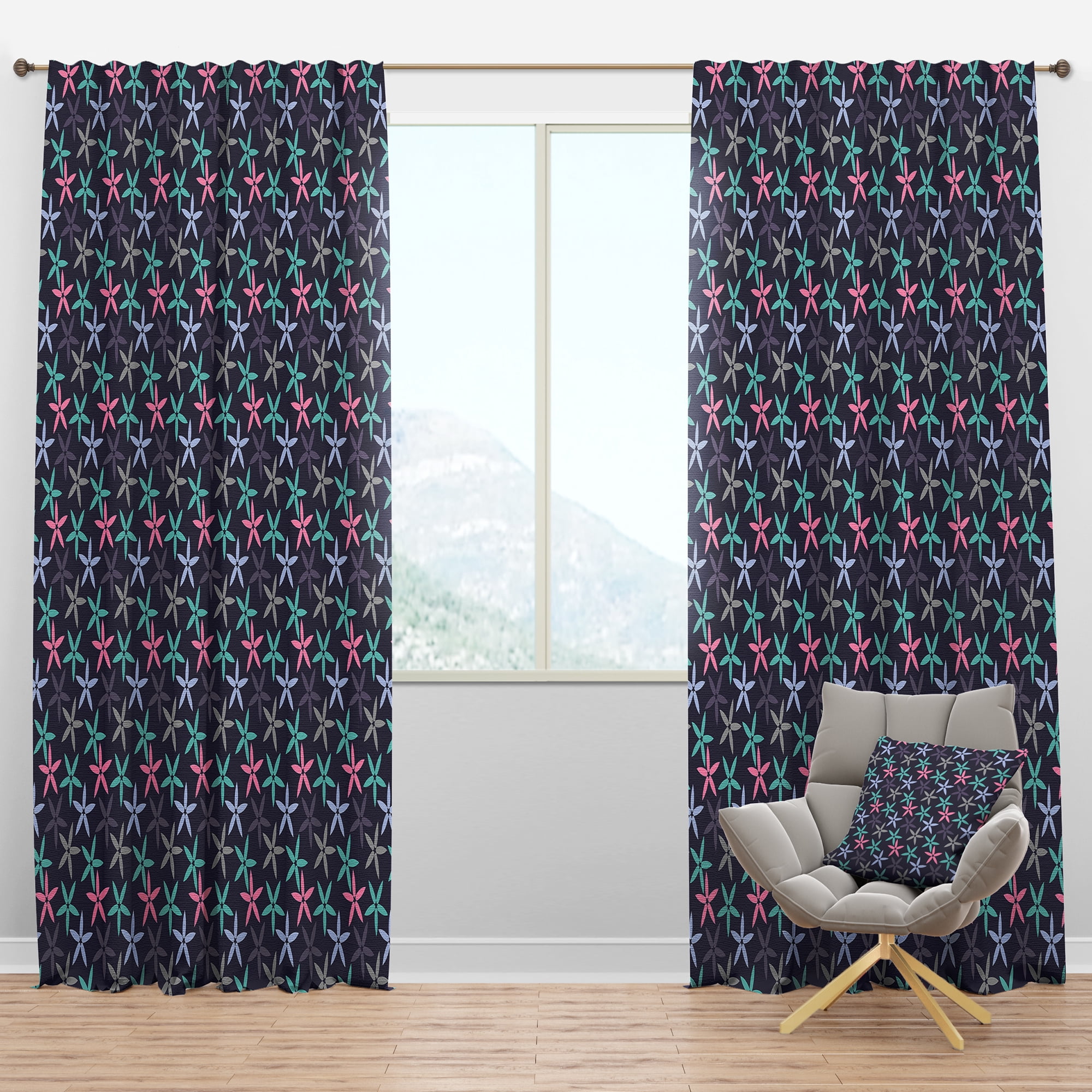 Designart 'Abstract Retro Flower Design V' Mid-Century Modern Blackout Curtain Panel