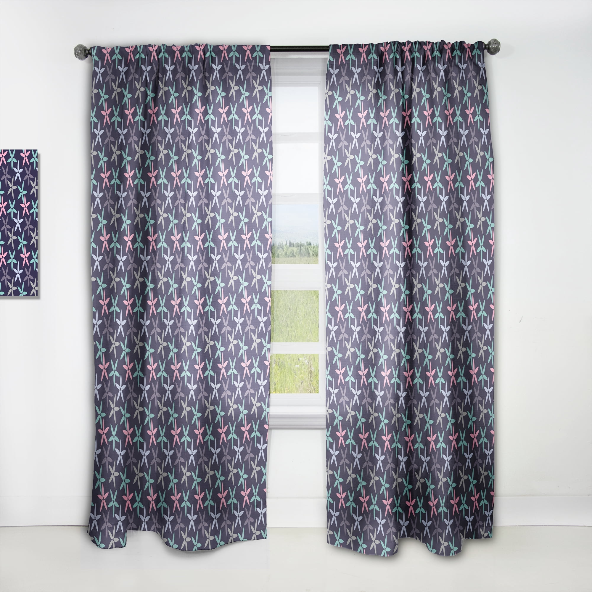 Designart 'Abstract Retro Flower Design V' Mid-Century Modern Curtain Panel