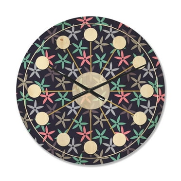 Designart 'Abstract Retro Flower Design V' Mid-Century Modern Wood Wall Clock