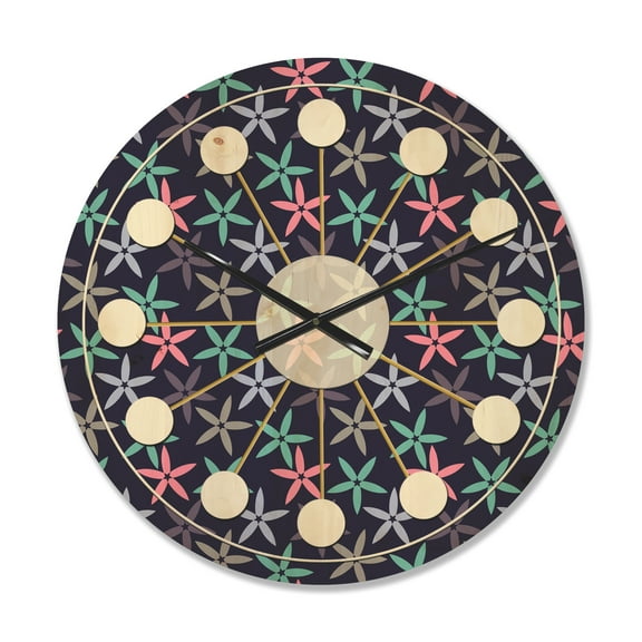 Designart 'Abstract Retro Flower Design V' Mid-Century Modern Wood Wall Clock