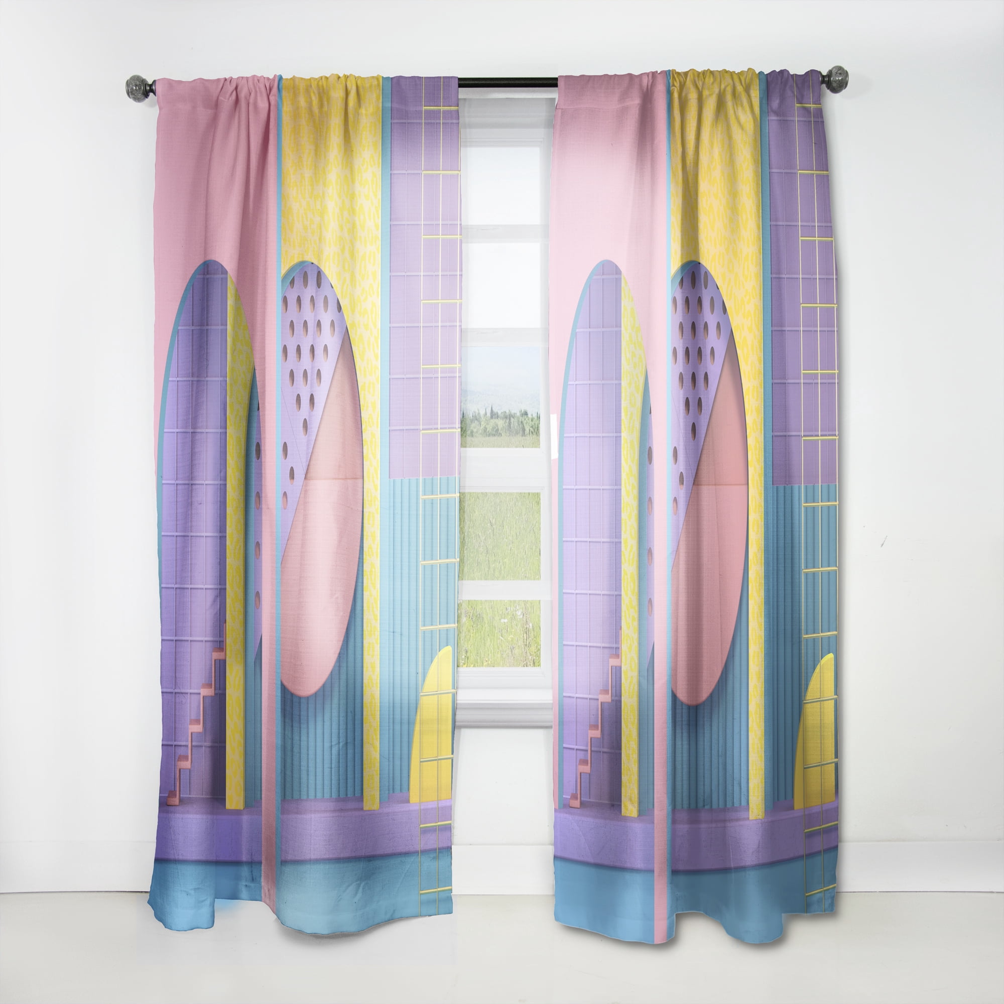 Designart 'Abstract Retro Geometric Architecture Pattern' Mid-Century Modern Curtain Panel