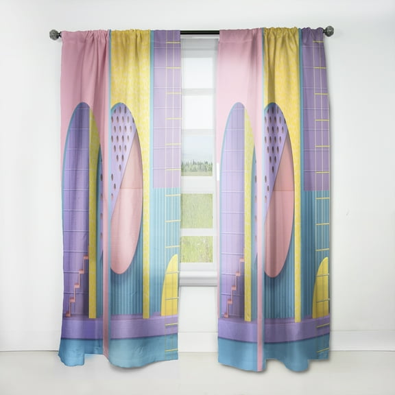 Designart 'Abstract Retro Geometric Architecture Pattern' Mid-Century Modern Curtain Panel