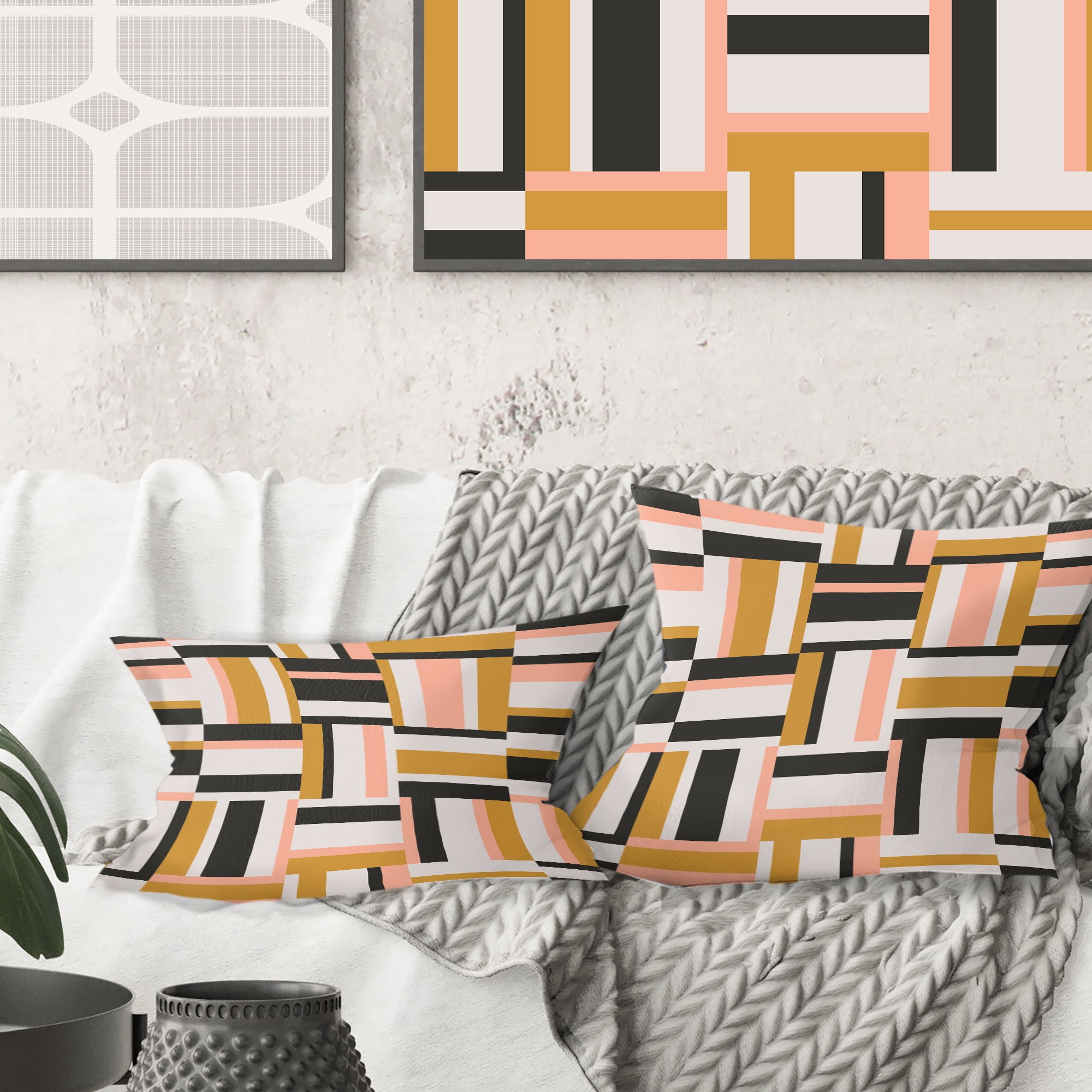 Designart Abstract Retro Geometric IX' Mid-Century Modern Throw Pillow - 18x18