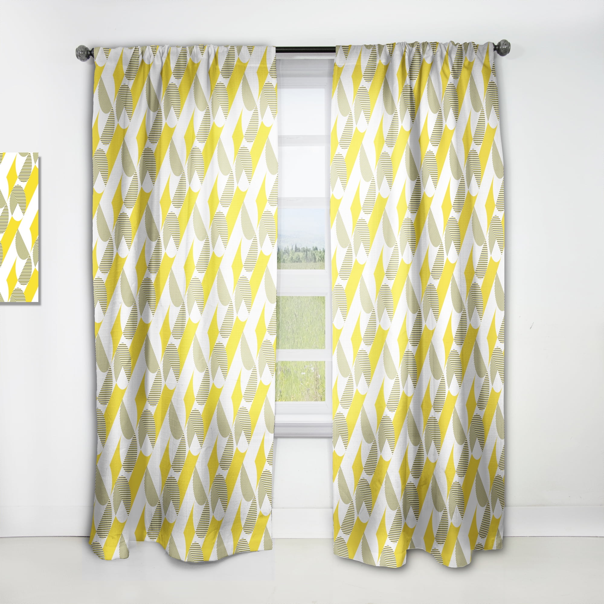 Designart 'Abstract Retro Geometric Pattern Design II' Mid-Century Modern Curtain Panel