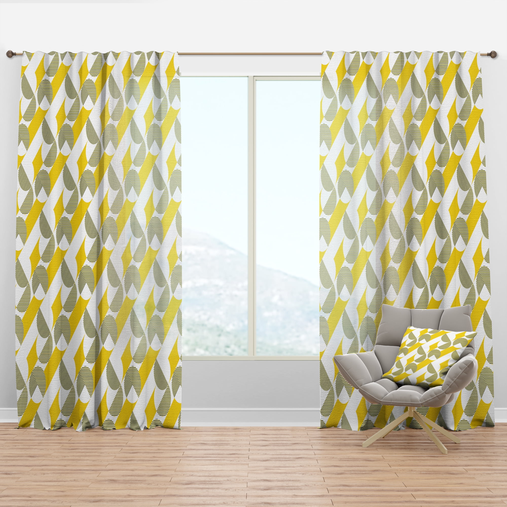 Designart 'Abstract Retro Geometric Pattern Design II' Mid-Century Modern Curtain Panel