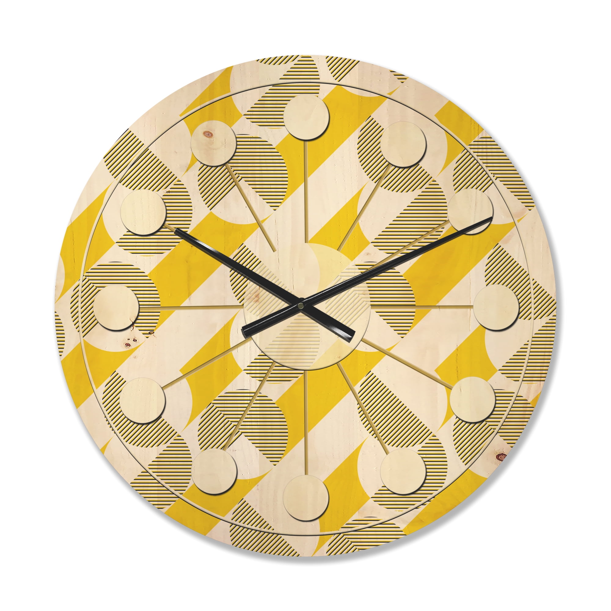 Pattern Retro Clock Designart 'Abstract Retro Geometric Pattern Design II' Mid-Century ...
