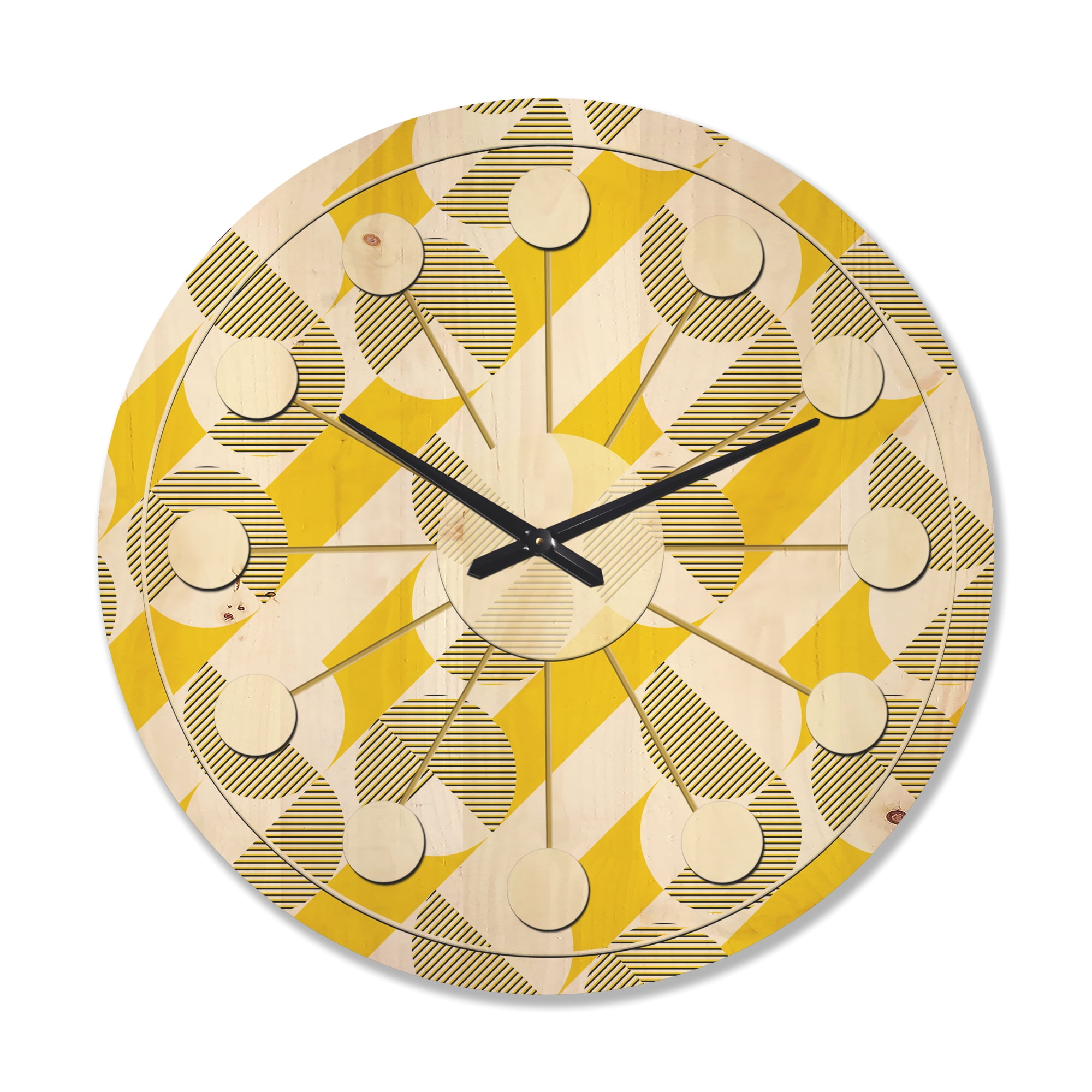 Designart 'Abstract Retro Geometric Pattern Design II' Mid-Century Modern Wood Wall Clock