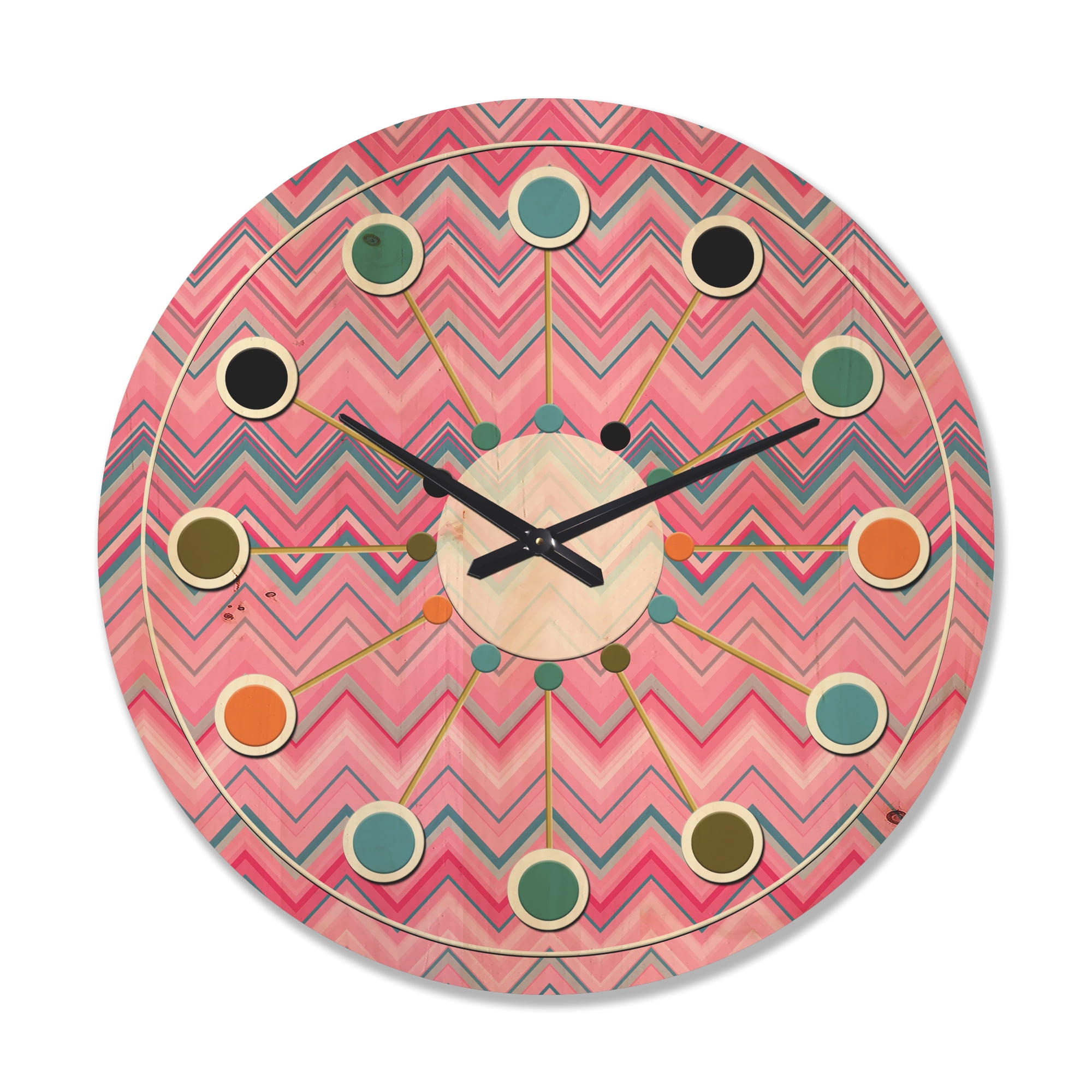 Designart 'Abstract Retro Geometric Pattern Design III' Mid-Century Modern Wood Wall Clock