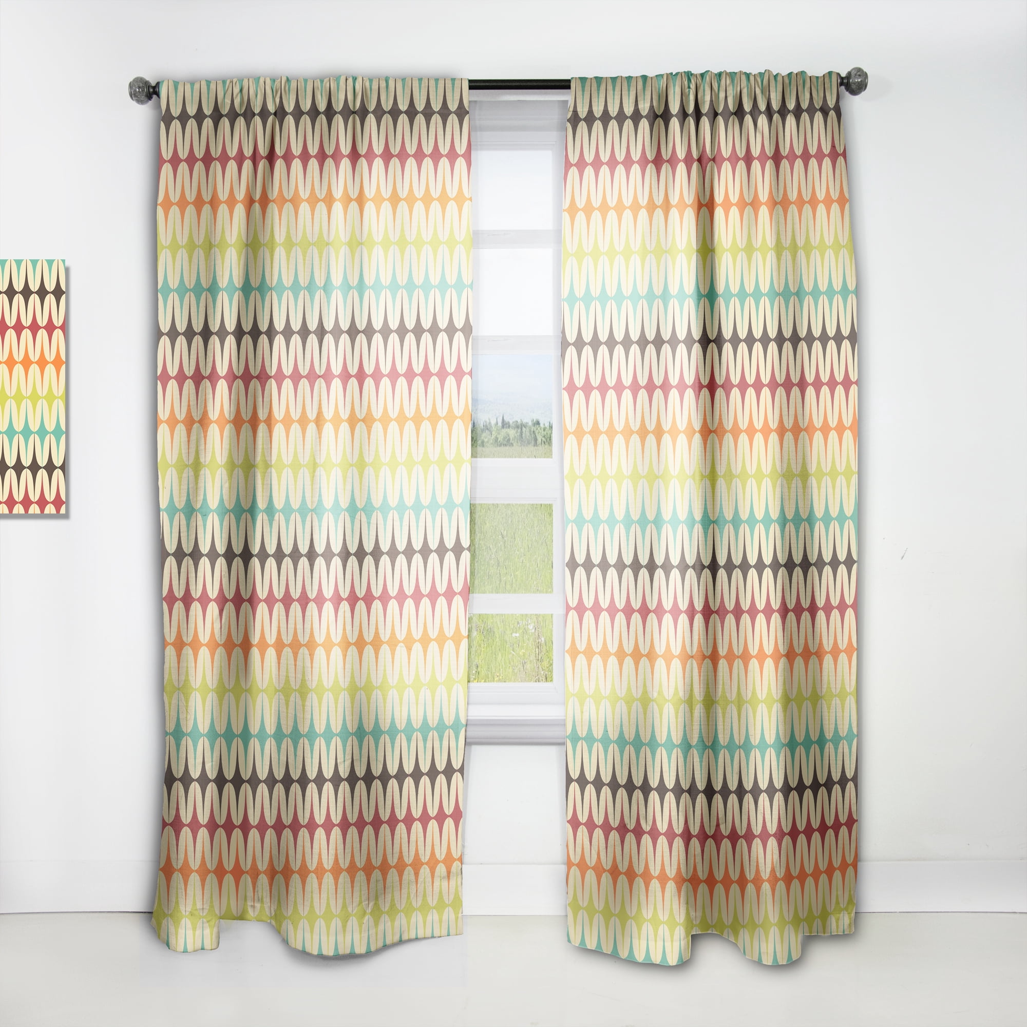 Designart 'Abstract Retro Geometric Pattern Design V' Mid-Century Modern Curtain Panel