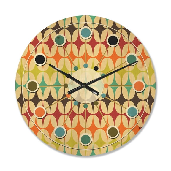 Designart 'Abstract Retro Geometric Pattern Design V' Mid-Century Modern Wood Wall Clock