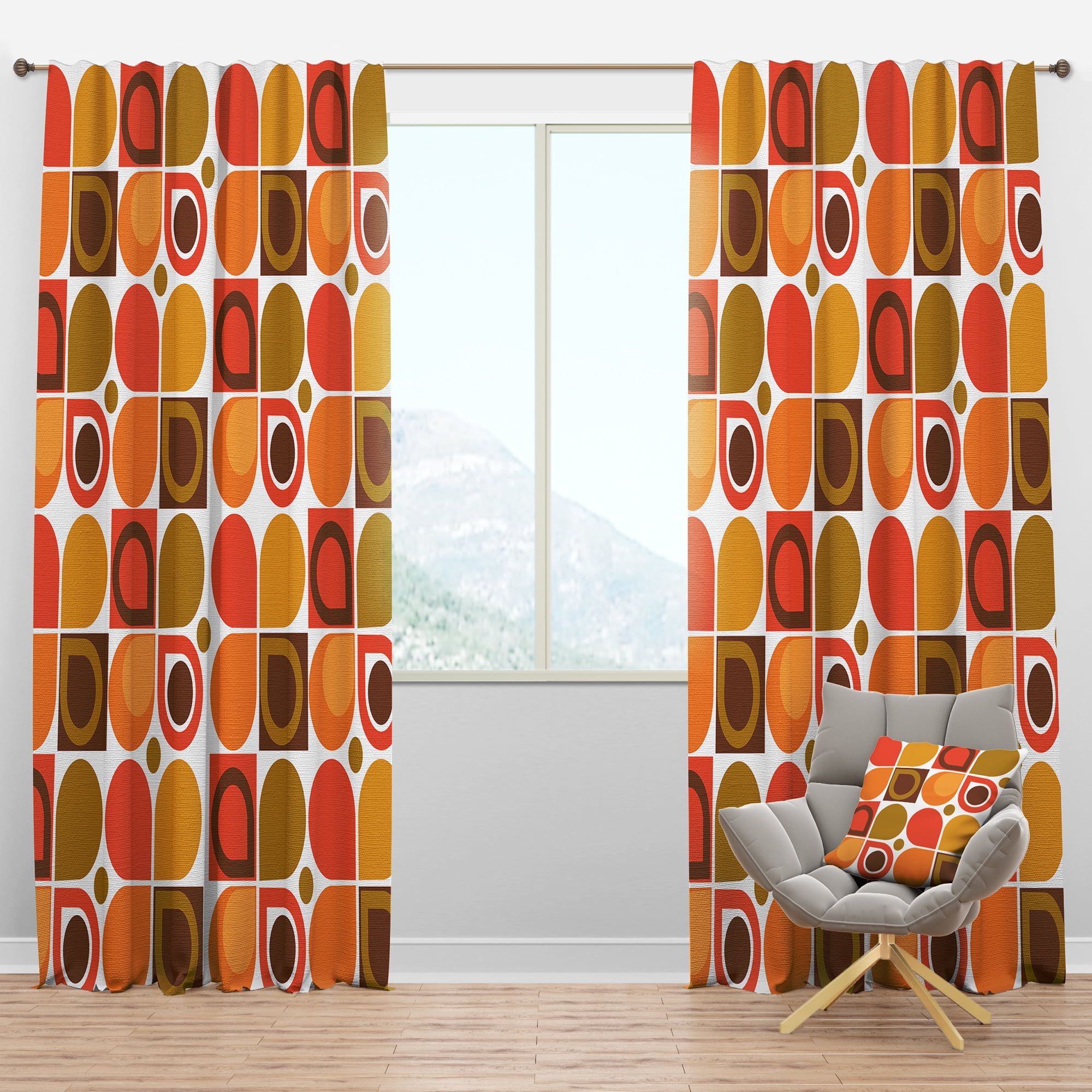 Designart 'Abstract Retro Geometric Pattern Design VI' Mid-Century Modern Blackout Curtain Panel
