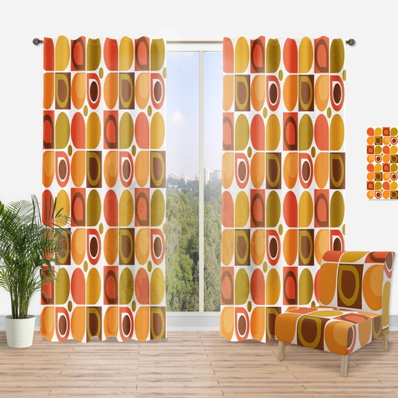 Designart 'Abstract Retro Geometric Pattern Design VI' Mid-Century Modern Curtain Panel
