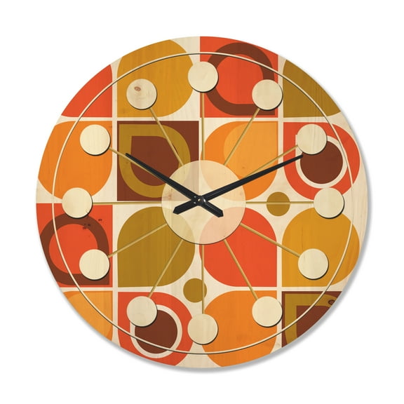 Designart 'Abstract Retro Geometric Pattern Design VI' Mid-Century Modern Wood Wall Clock