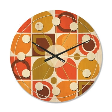 Designart 'Abstract Retro Geometric Pattern Design VI' Mid-Century Modern Wood Wall Clock