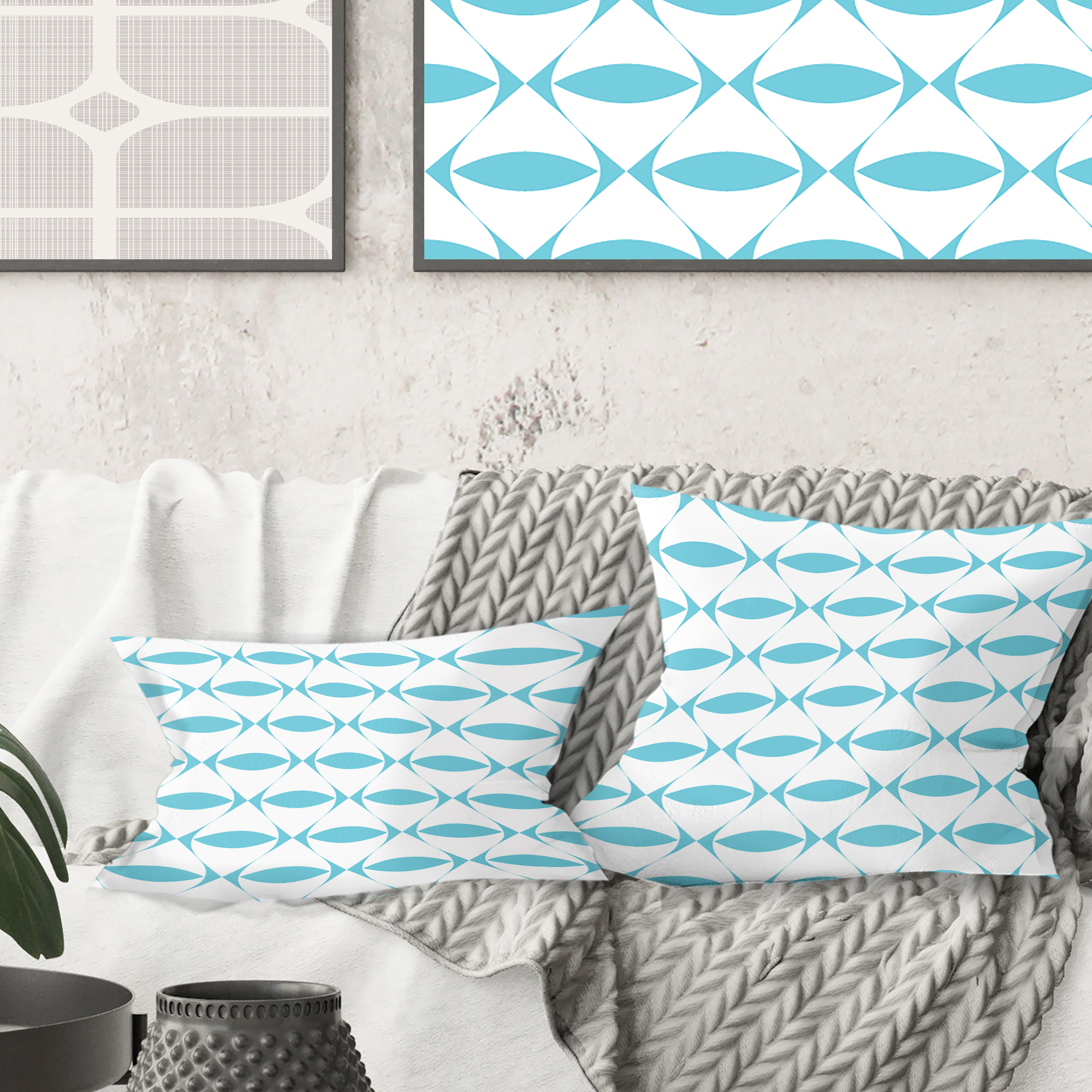 Designart Abstract Retro Geometrical Design III' Mid-Century Modern Throw Pillow - 16x16