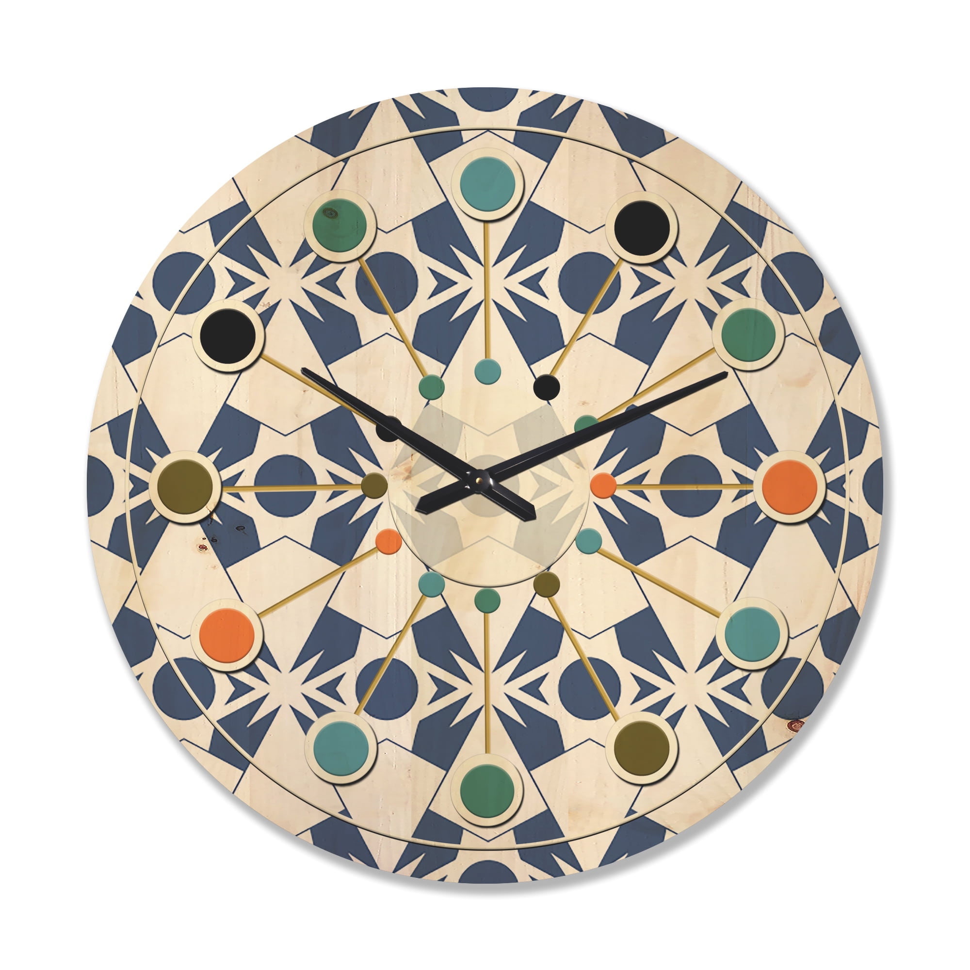Designart 'Abstract Retro Geometrical Design Pattern I ' Mid-Century Modern Wood Wall Clock