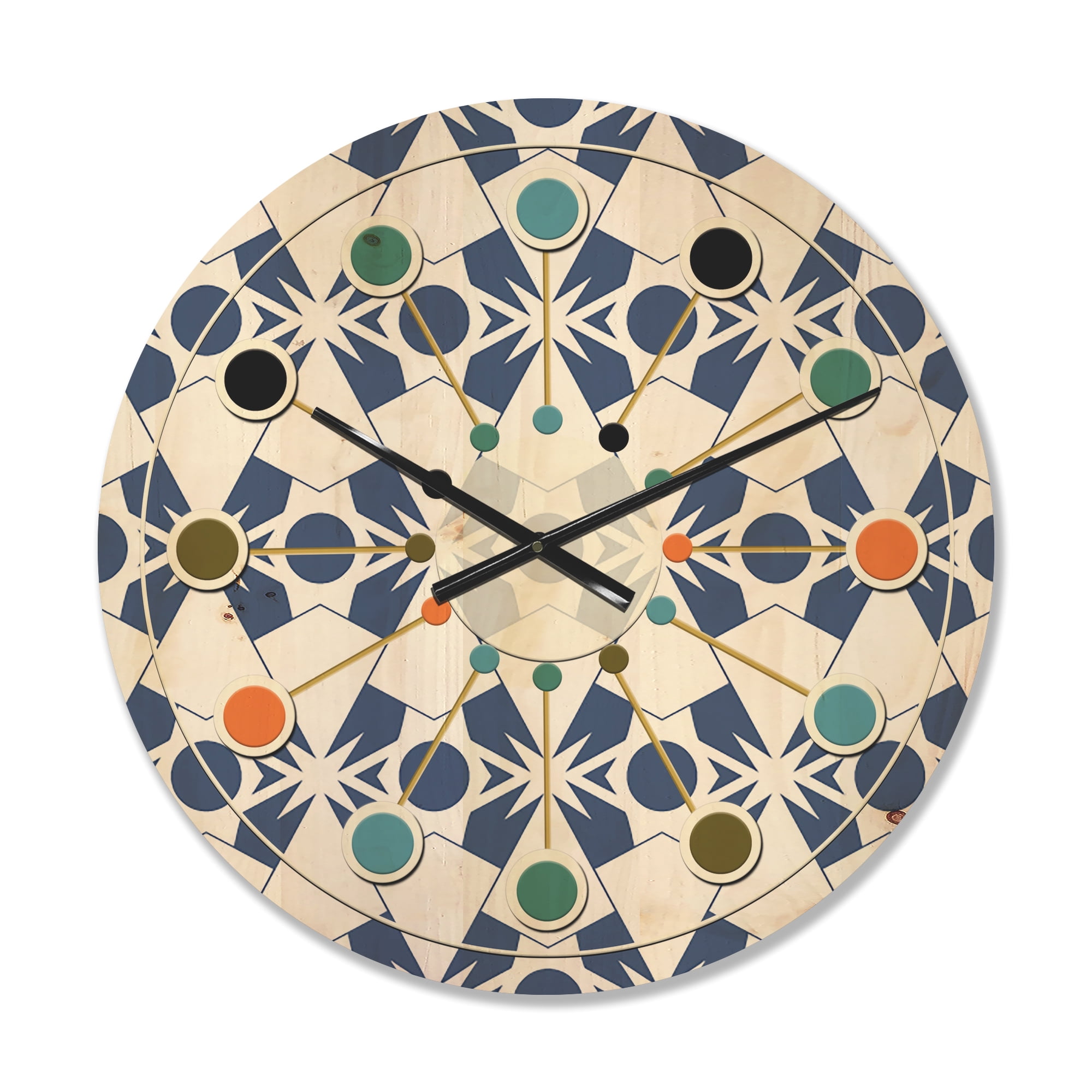 Designart 'Abstract Retro Geometrical Design Pattern I ' Mid-Century Modern Wood Wall Clock