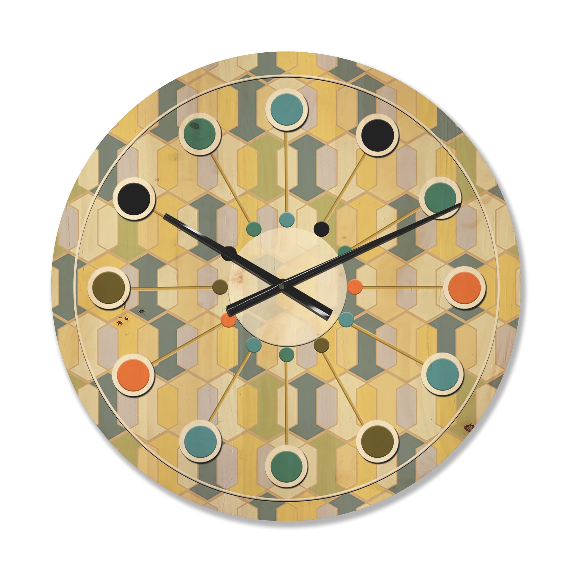 Designart 'Abstract Retro Geometrical Design Pattern II' Mid-Century Modern Wood Wall Clock