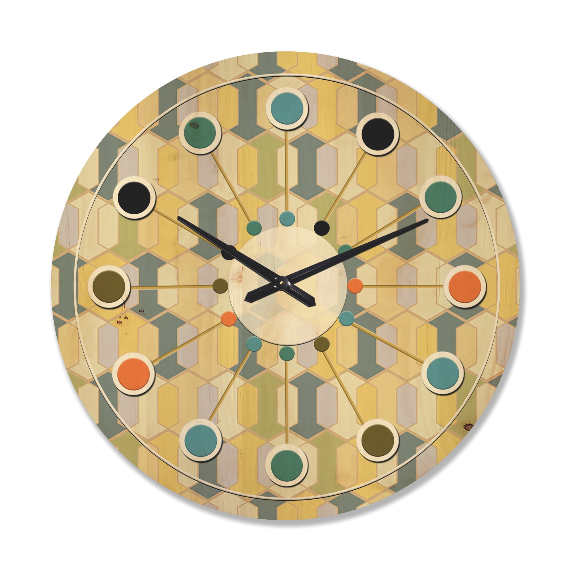 Designart 'Abstract Retro Geometrical Design Pattern II' Mid-Century Modern Wood Wall Clock