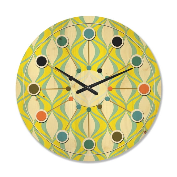 Designart 'Abstract Retro Geometrical Design Pattern III' Mid-Century Modern Wood Wall Clock